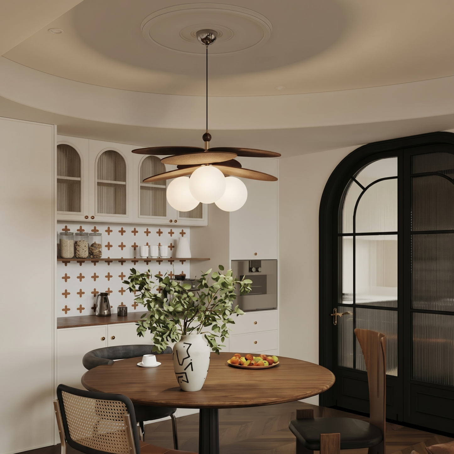 French Vintage Style Raffia Rattan Woven Dining Room Chandelier