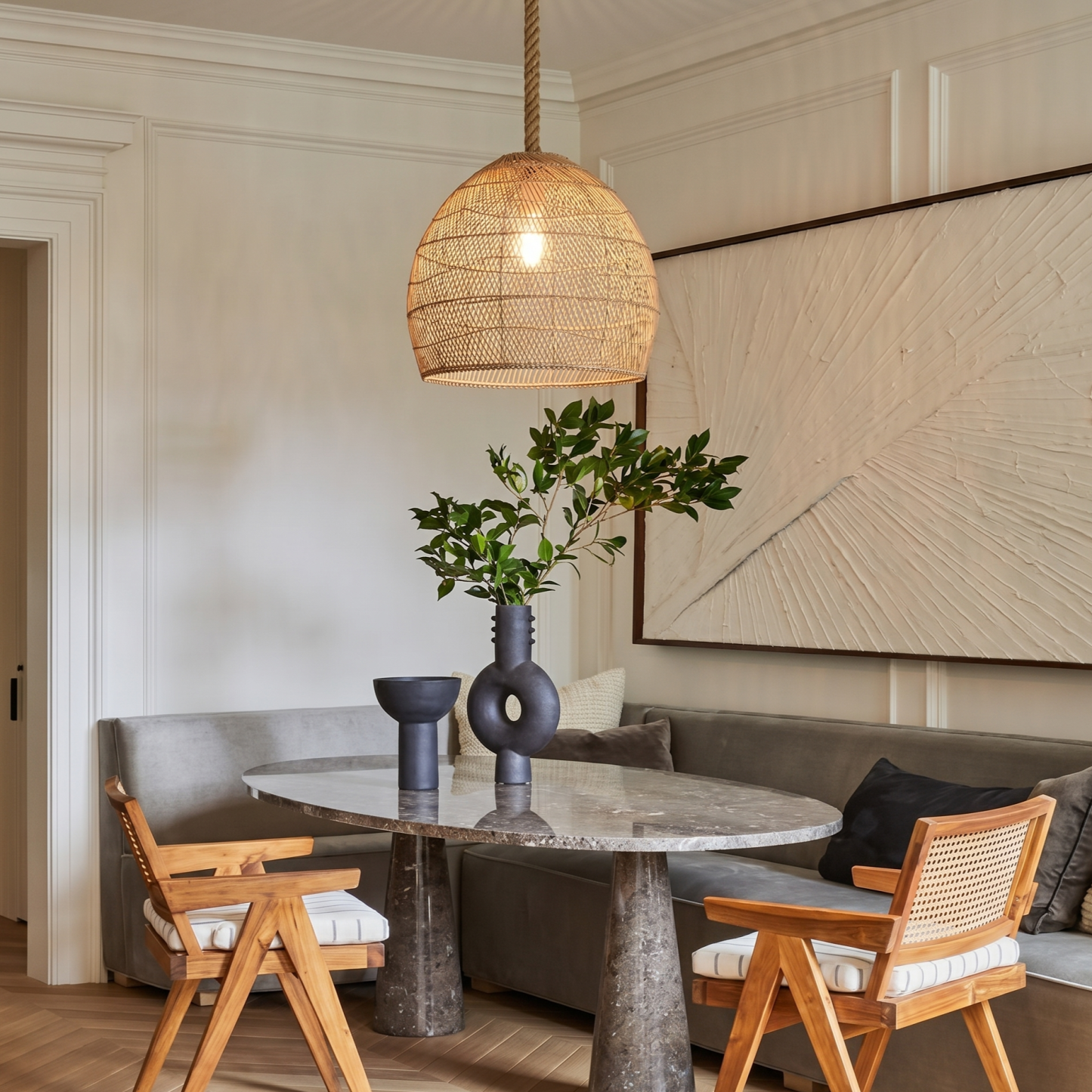 Handwoven Bohemian Rattan Pendant Light for Farmhouse Dining Room