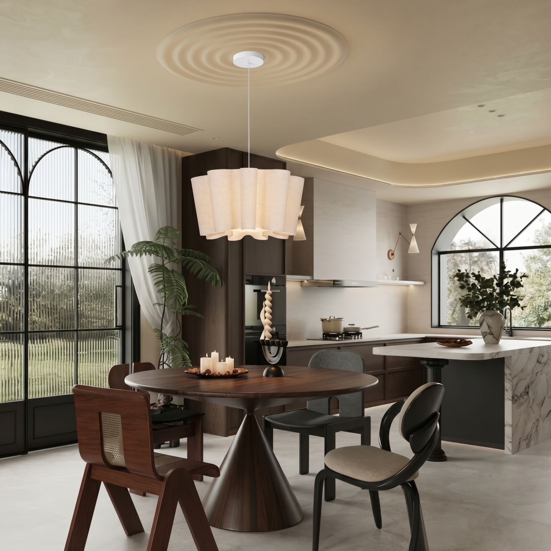 Wabi-Sabi Style Fabric Pendant Light for Kitchen Island Living Room