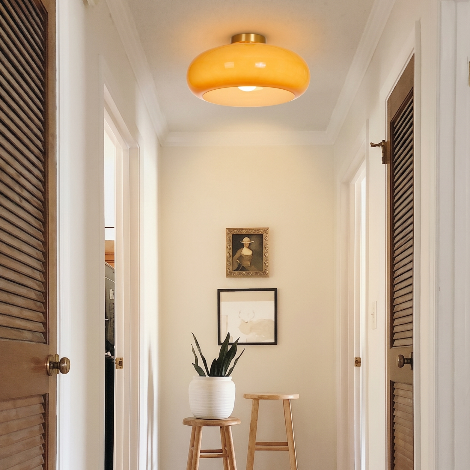  Mid-Century Modern Glass Flush Mount Ceiling Light for Bedroom Hallway Entryway