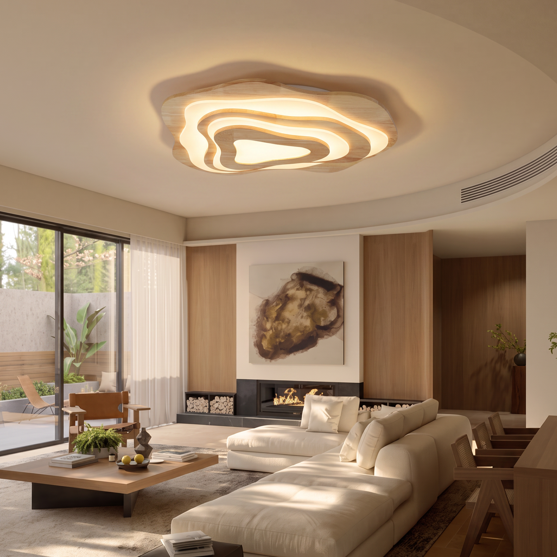 Vintage Irregular Solid Wooden Ceiling Light For Living Room