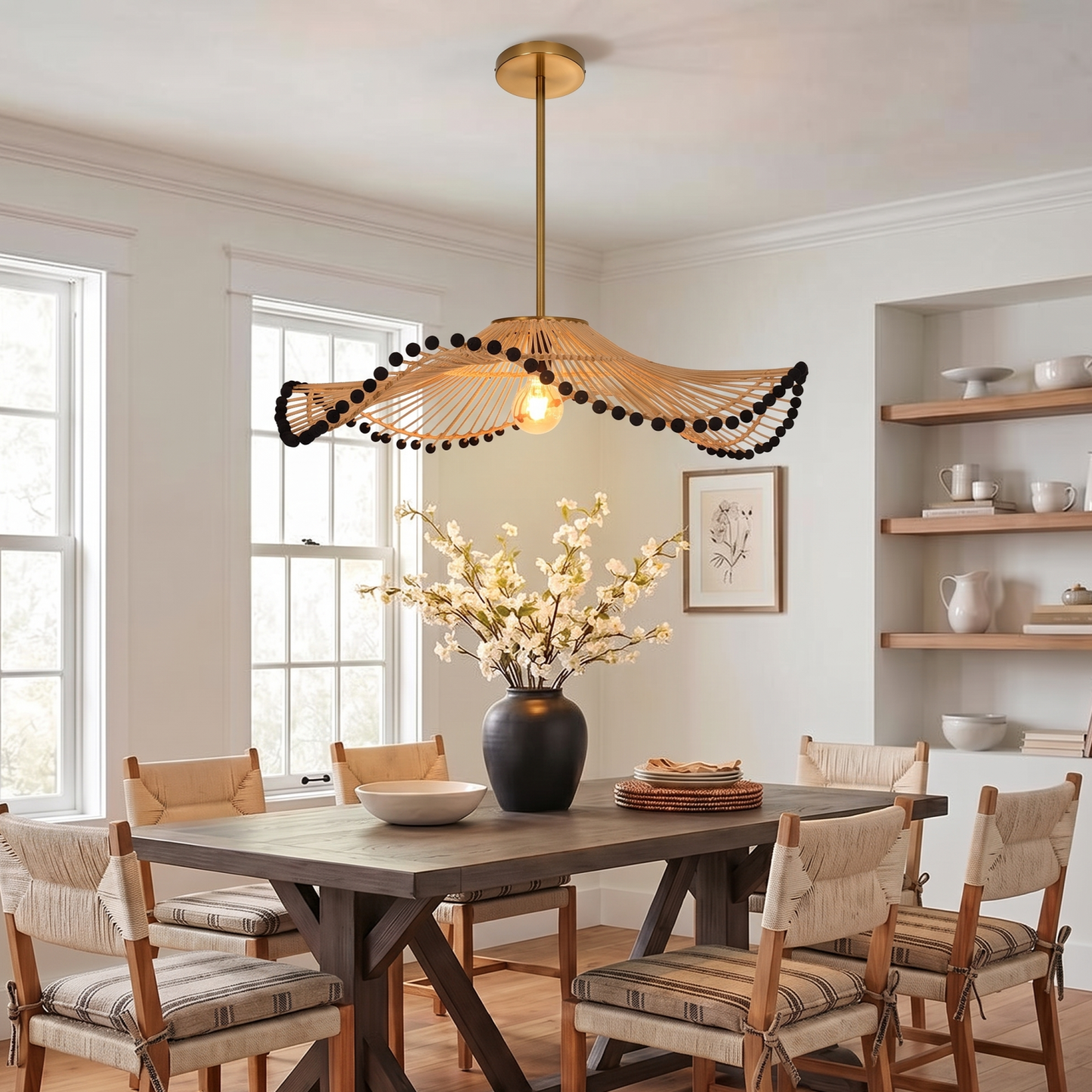Retro Handmade Rattan Art Lamp Southeast Asian Style Pendant Light