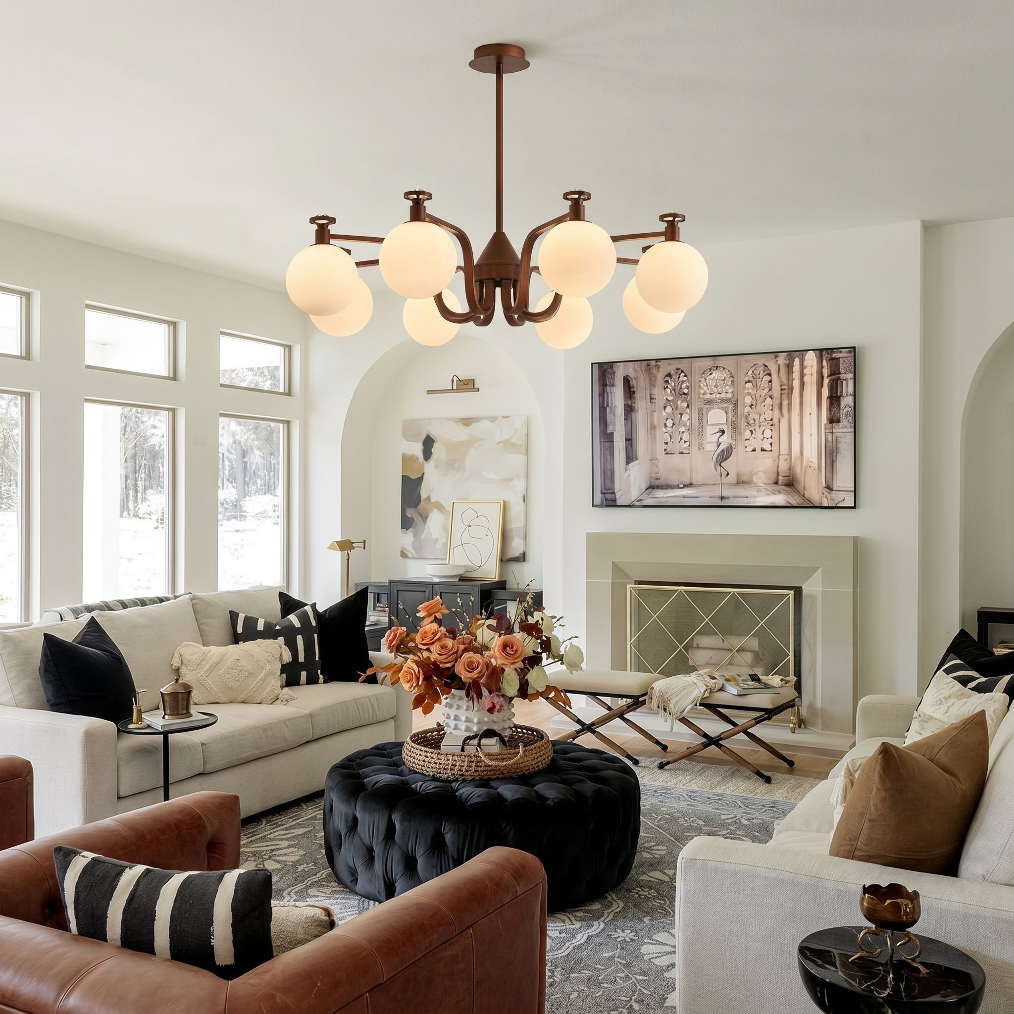 French Retro Glass Magic Bean Chandelier for Living Room