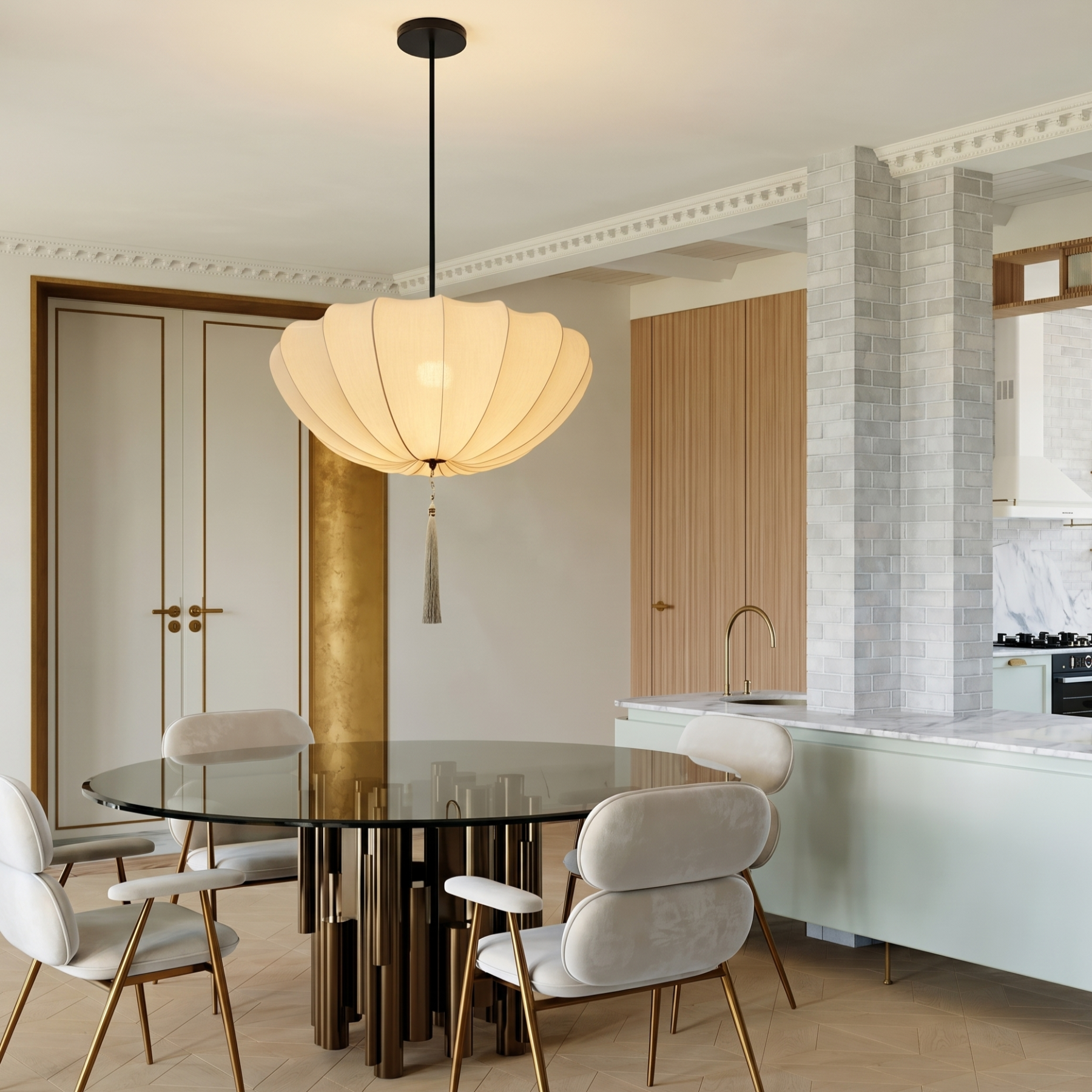 Cream Fabric Pendant Light, Wabi Sabi Pendant Lamp Living Room Bedroom