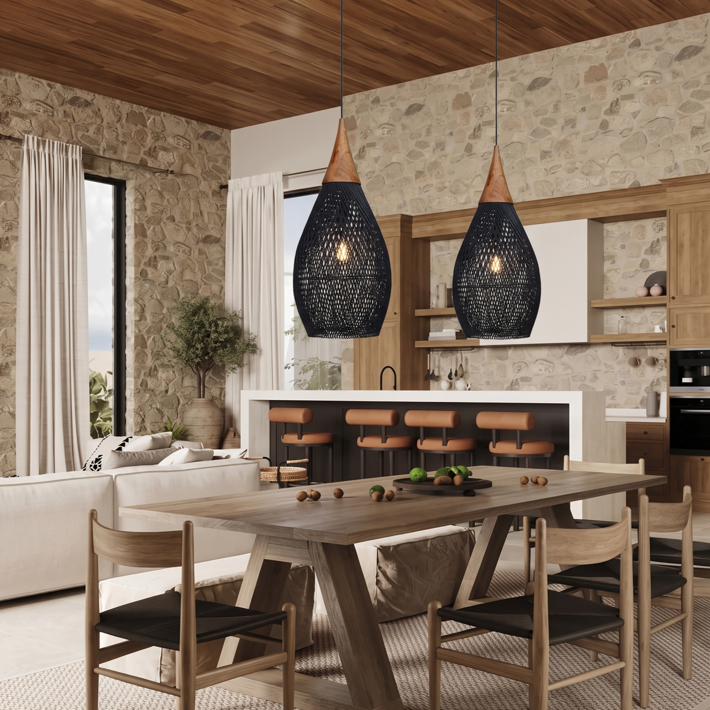 Natural Handwoven Rattan Pendant Light for Wabi-sabi Style Farmhouse