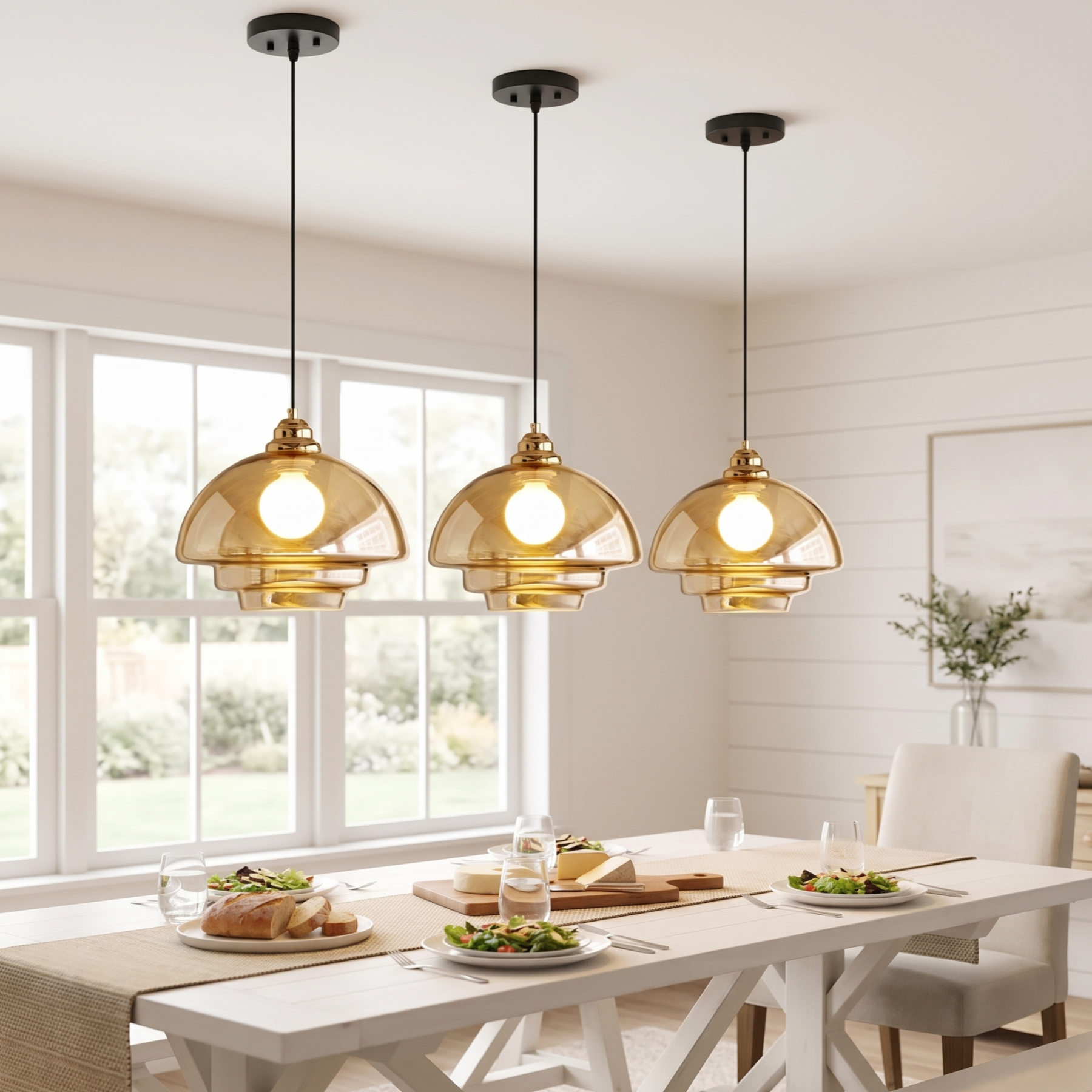Modern Amber Layered Glass Pendant Light – Mid-Century Style Ceiling Lamp for Dining Rooms Kitchen IslandsBedrooms