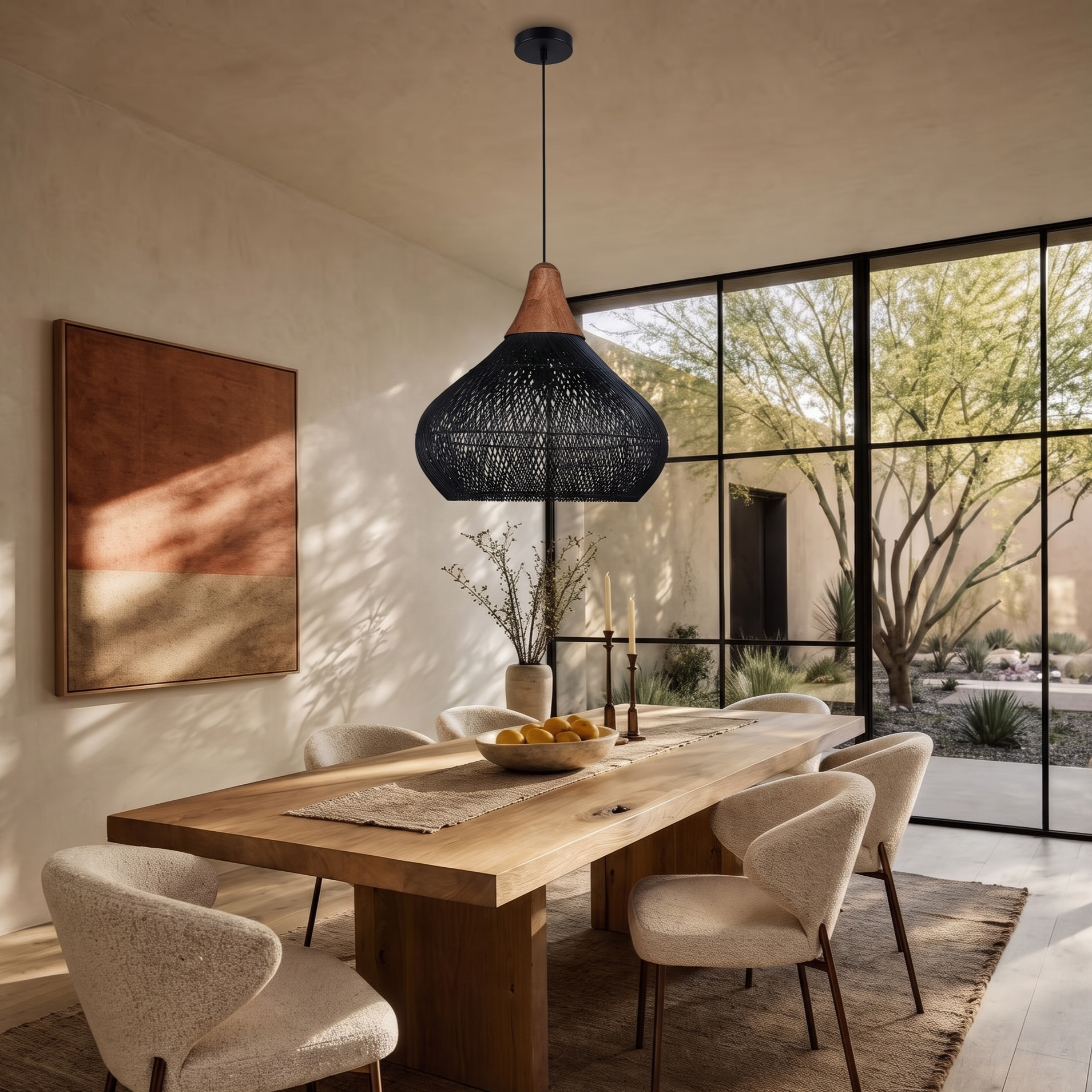 Retro Wicker Pendant Lighting Fixture  for Dining Table