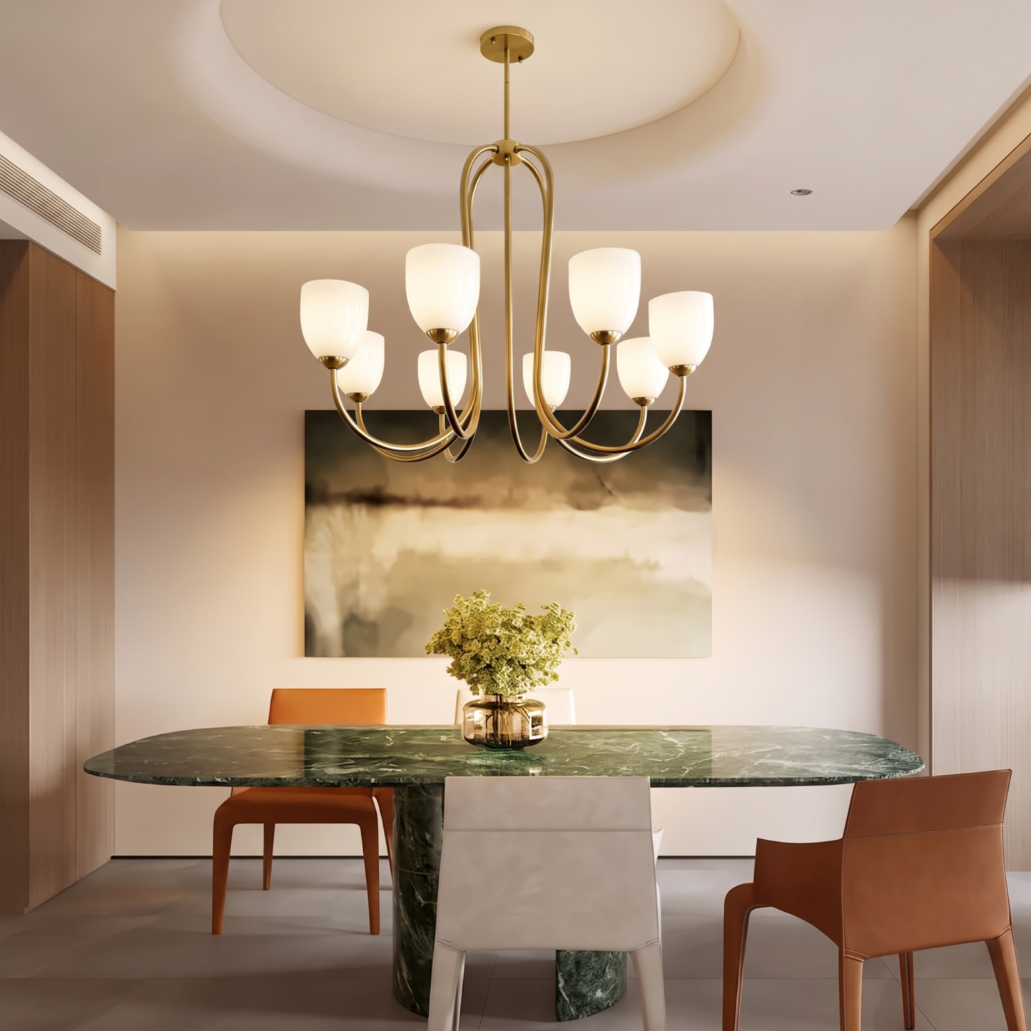 Mid Century Brass Tulip Chandelier for Kitchen Island Living Room