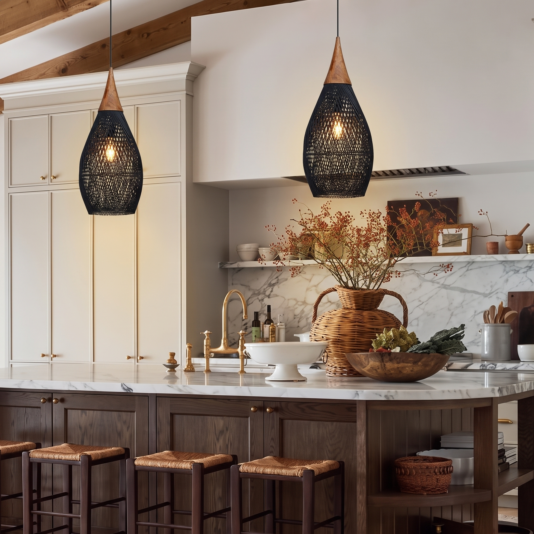 Natural Handwoven Rattan Pendant Light for Wabi-sabi Style Farmhouse