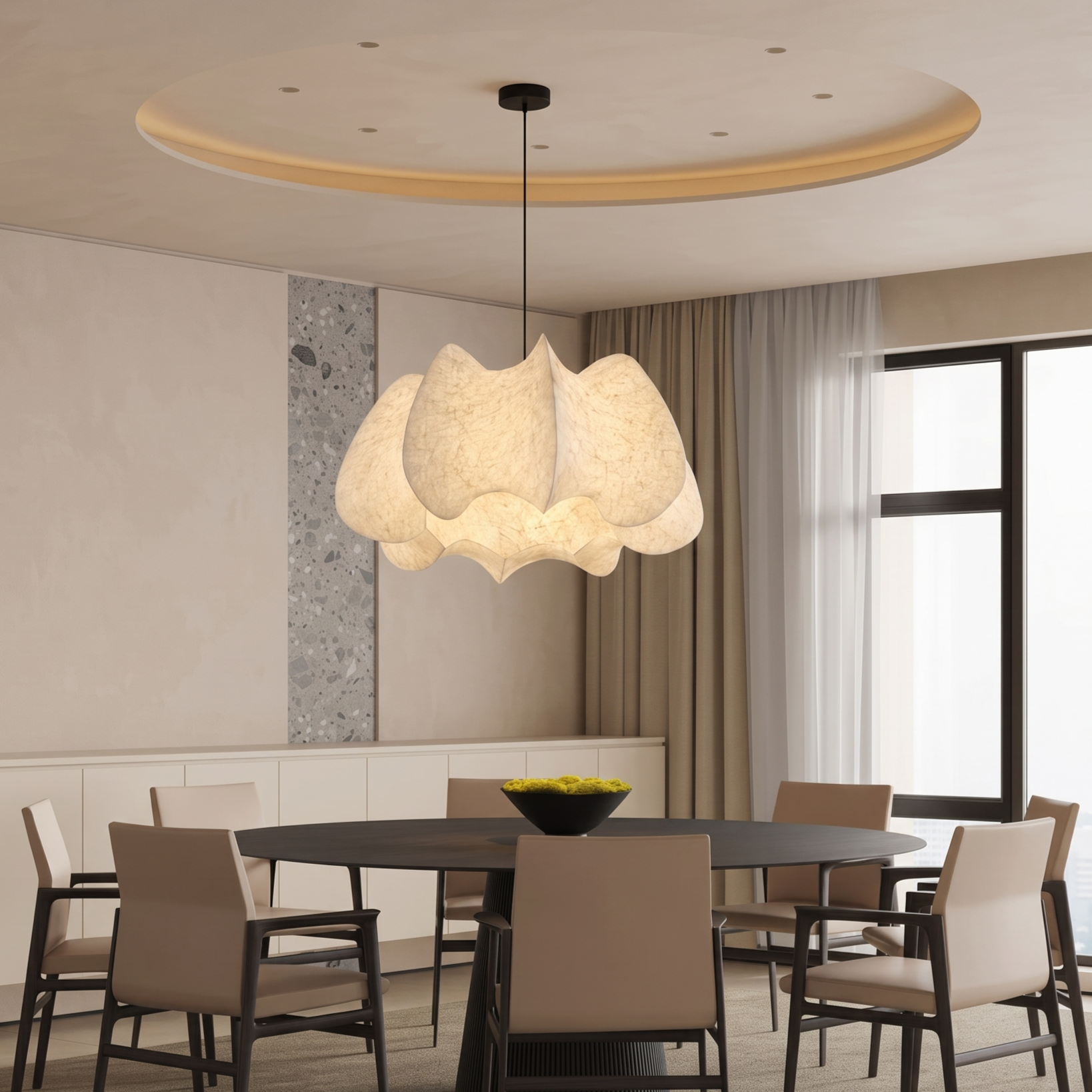  Scandinavian Minimalism Silk Pendant Light -Organic Modern Chandelier for Dining Room Living Room