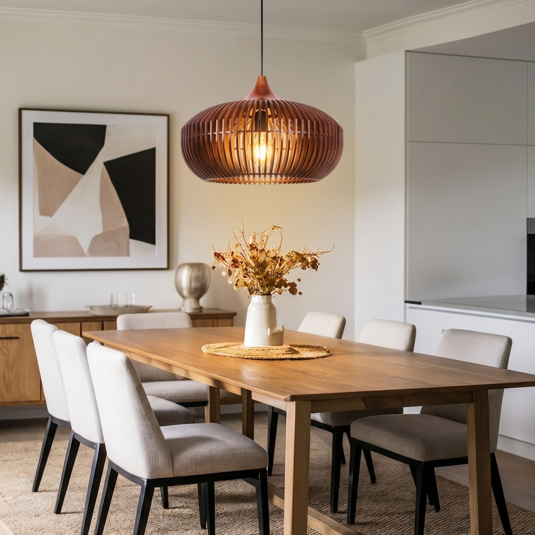 Mid-Century Wood Pendant Light for Kitchen Island and Living Room