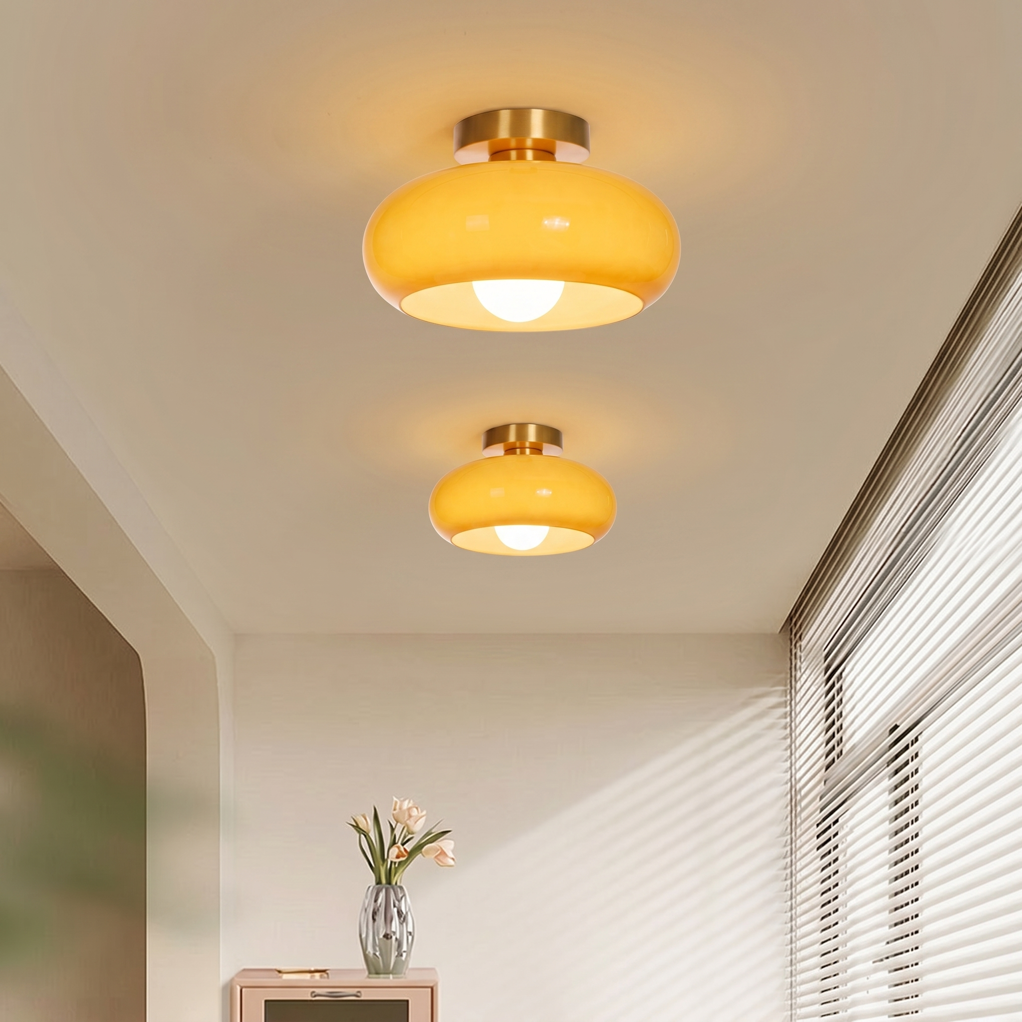  Mid-Century Modern Glass Flush Mount Ceiling Light for Bedroom Hallway Entryway