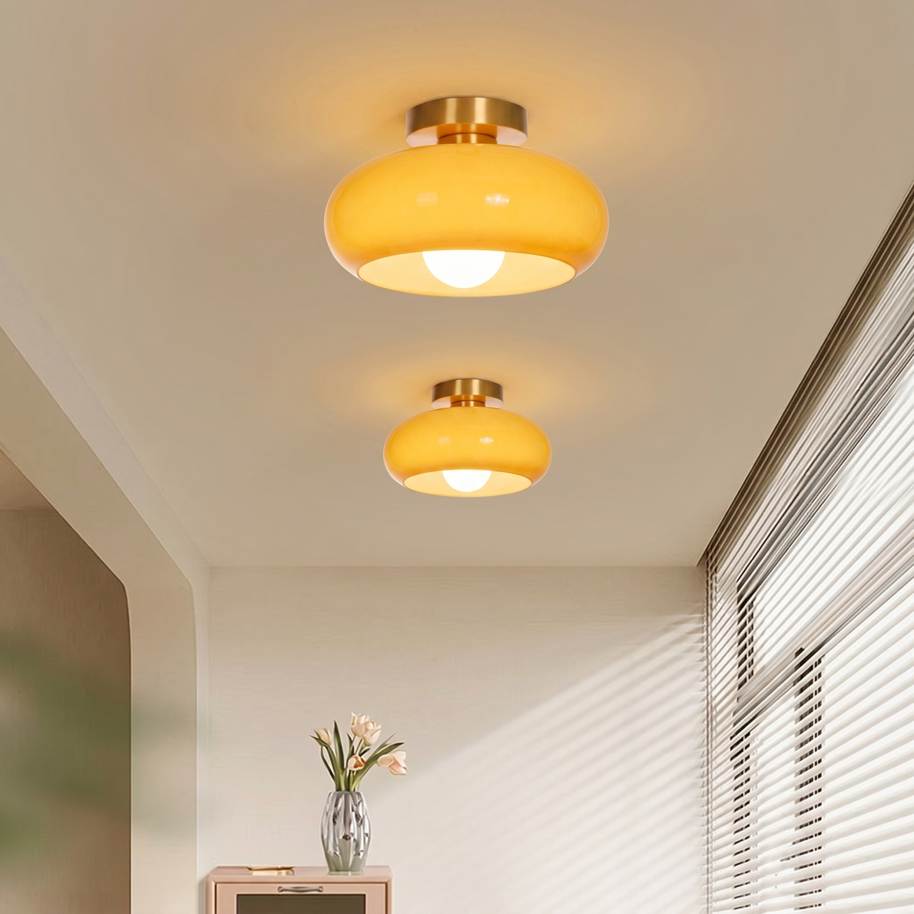  Mid-Century Modern Glass Flush Mount Ceiling Light for Bedroom Hallway Entryway