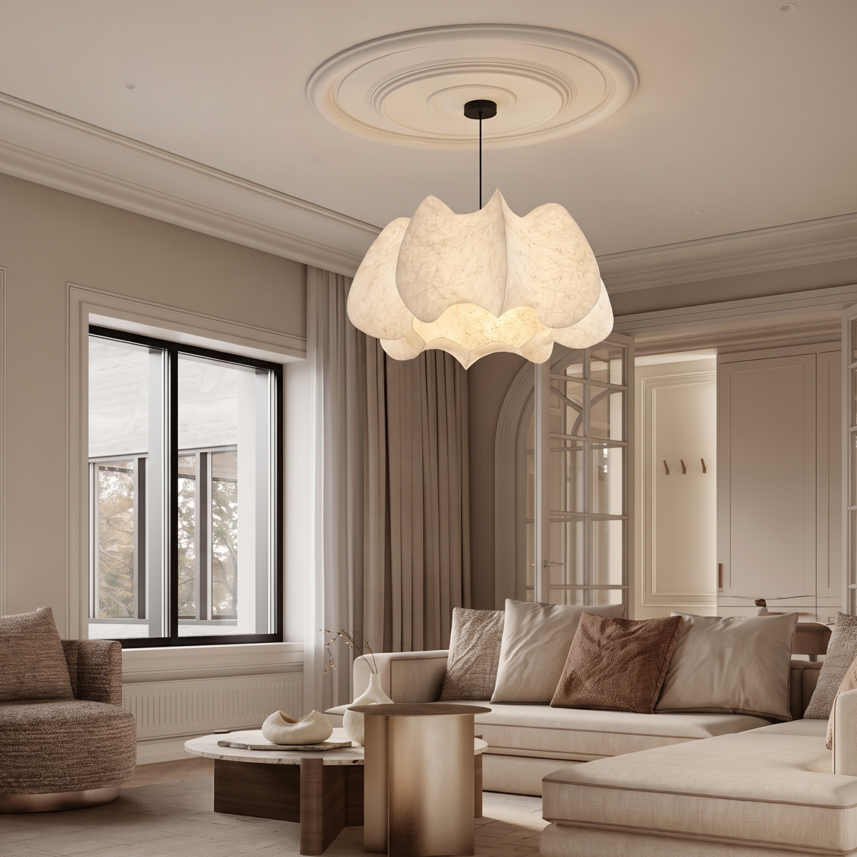 Organic modern silk pendant ceiling light with soft petal design