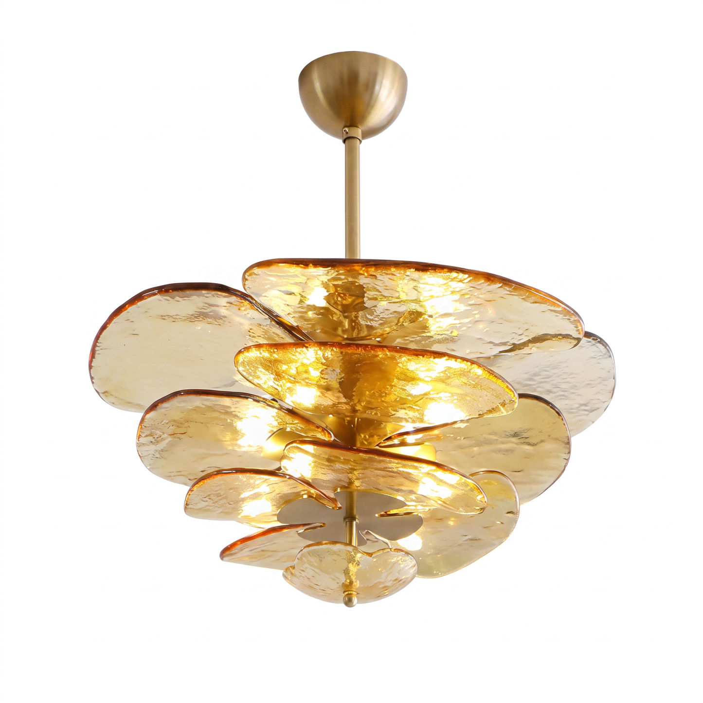 Mid-Century Modern Amber Petal Chandelier for Living Room Dining Area
