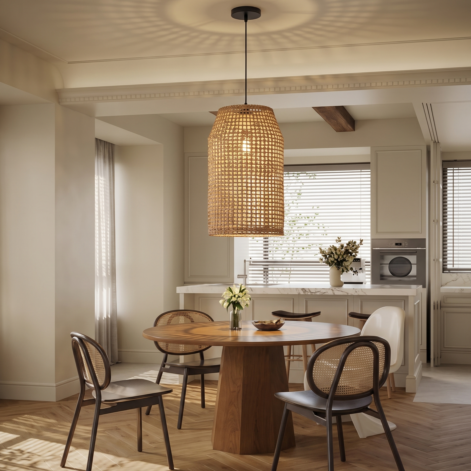Handwoven Boho Rattan Pendant Light for Kitchen Island Dining Room 