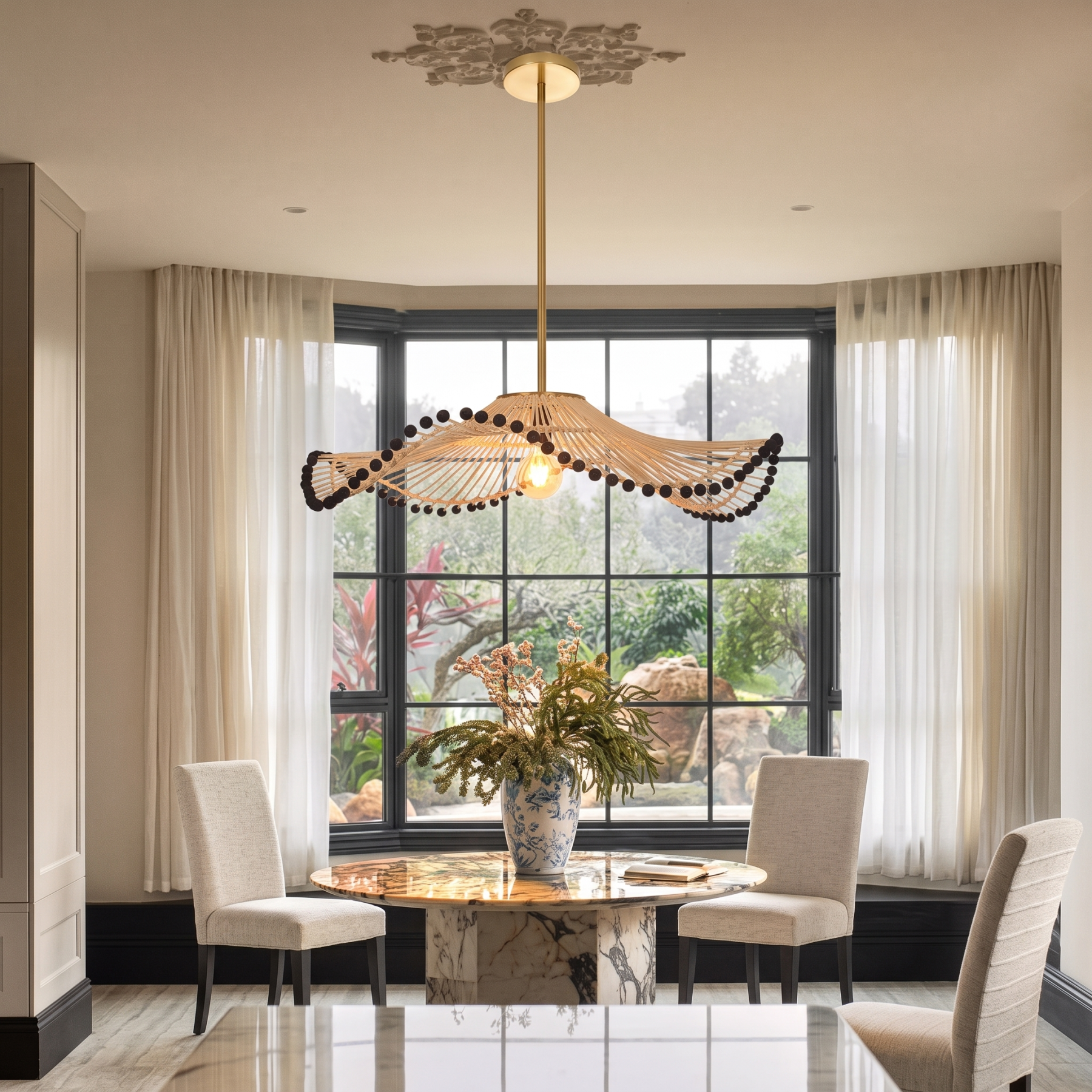 Retro Handmade Rattan Art Lamp Southeast Asian Style Pendant Light