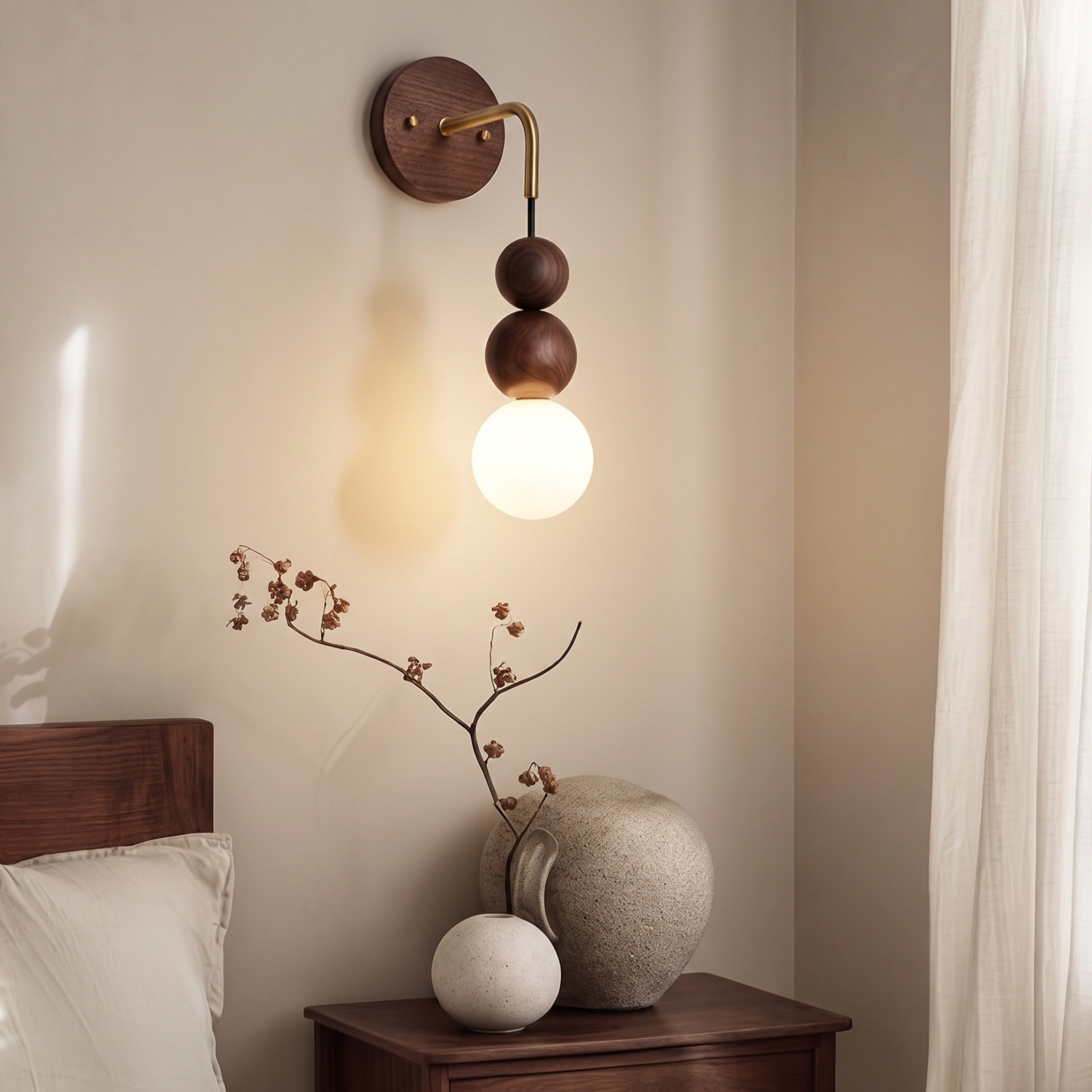 Modern Geometric Wooden Wall Sconce for Beside Bedroom
