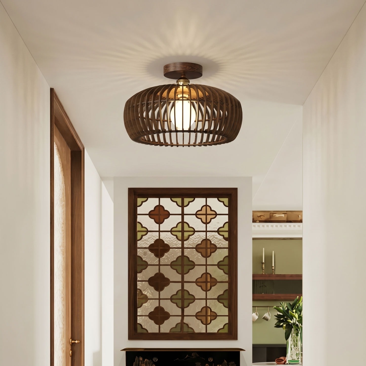 Retro Wabi-Sabi Style Wooden Ceiling Light for Bedrooms and Hallways