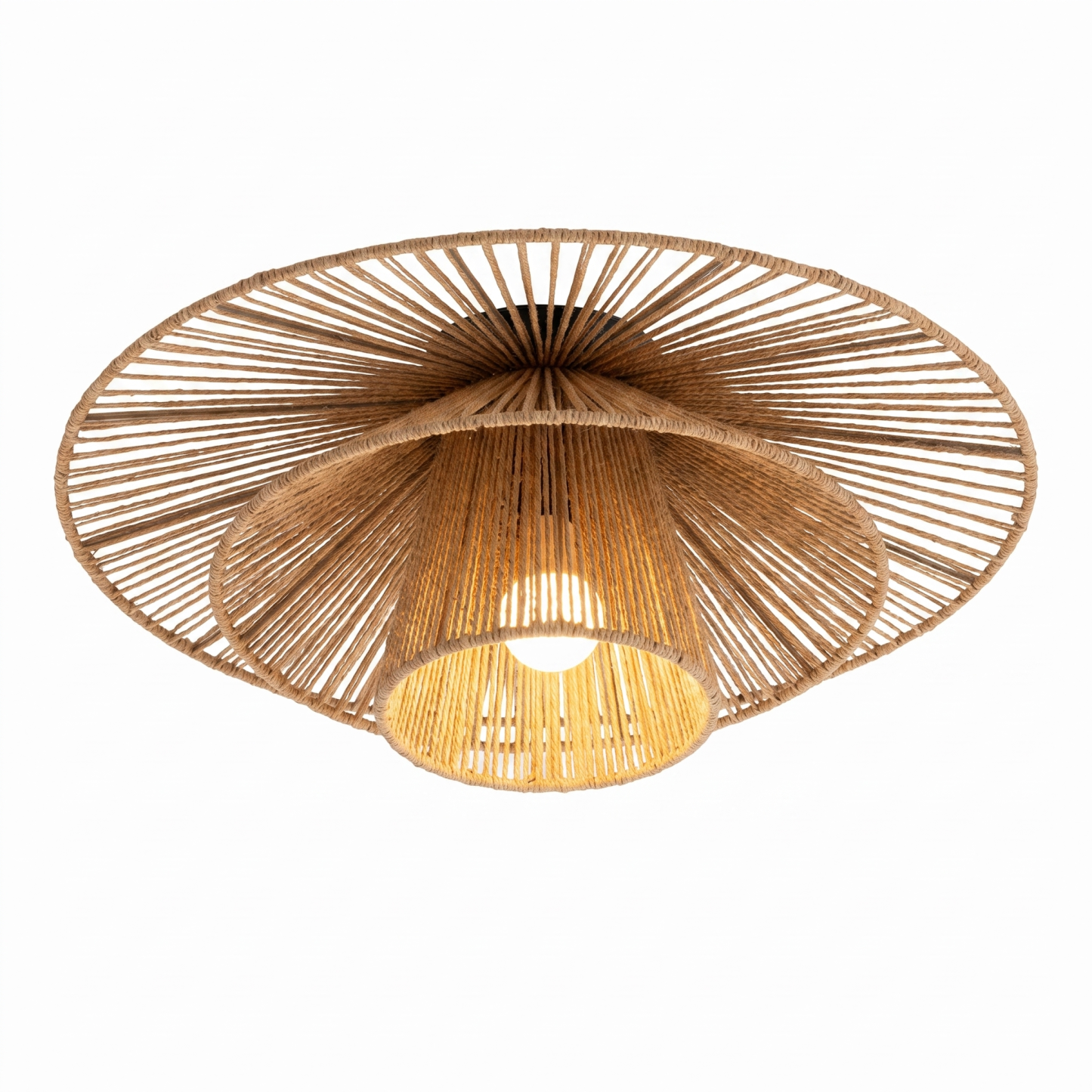 Boho Handmade Double-Layer Rope Flush-Mount Ceiling Light Bedroom Living Room and Hallway