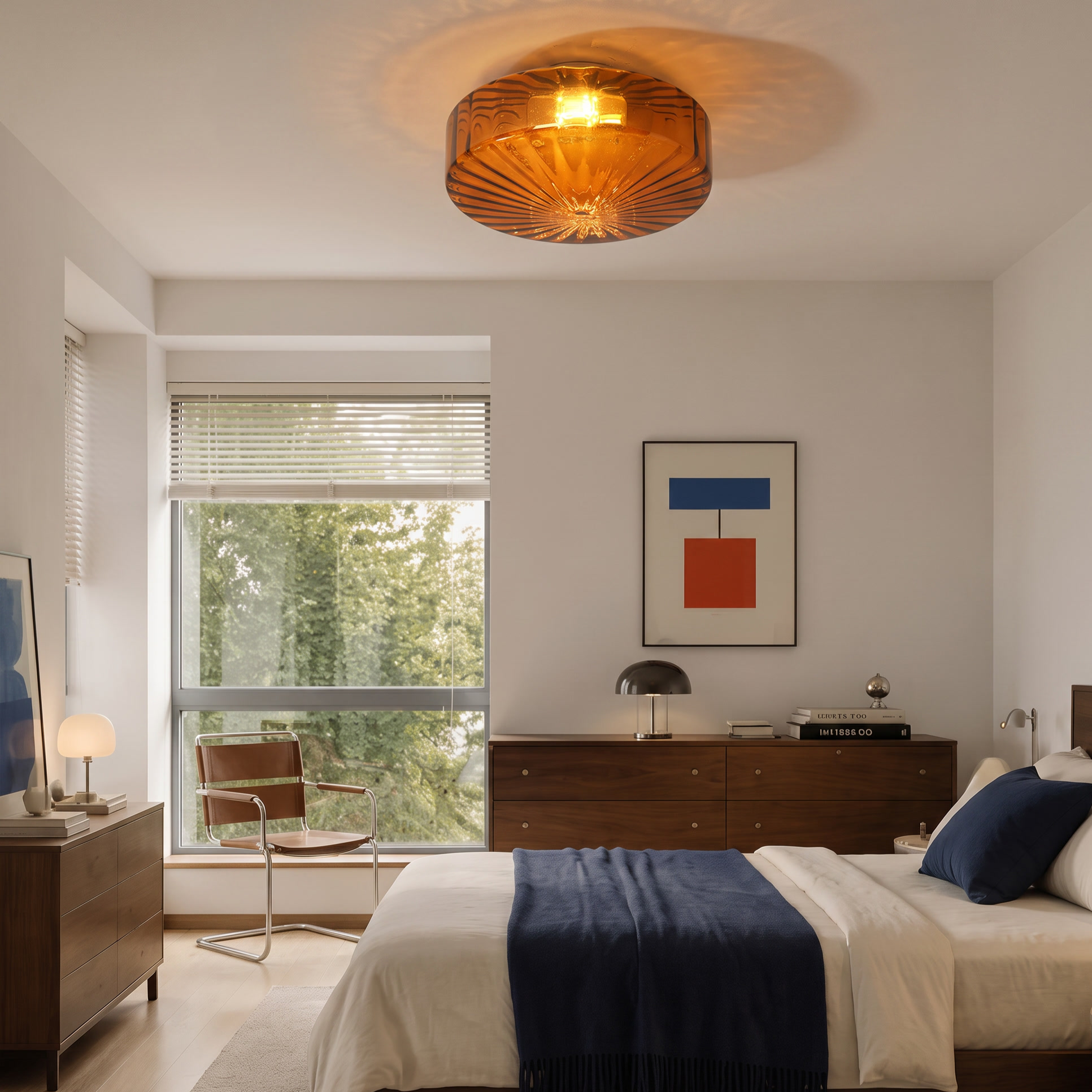 Mid-Century Amber Glass Flush Mount Ceiling Light for Bedroom Corridor Balcony