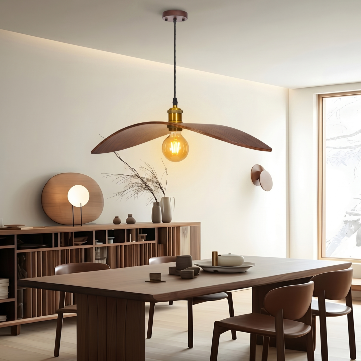 Scandinavian Retro Wood Pendant Light for Kitchen Island Dining Room