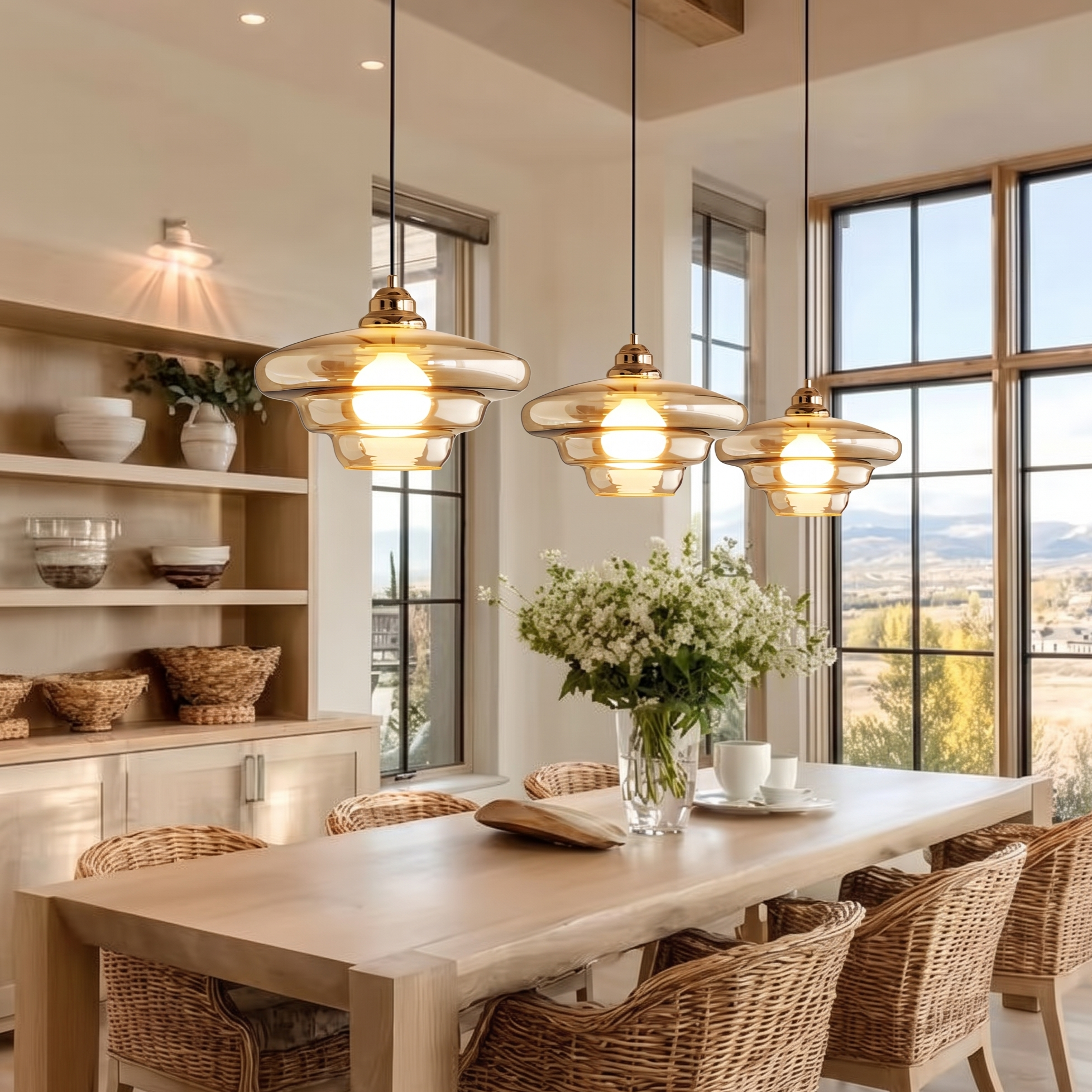 Modern Amber Layered Glass Pendant Light – Mid-Century Style Ceiling Lamp for Dining Rooms Kitchen IslandsBedrooms