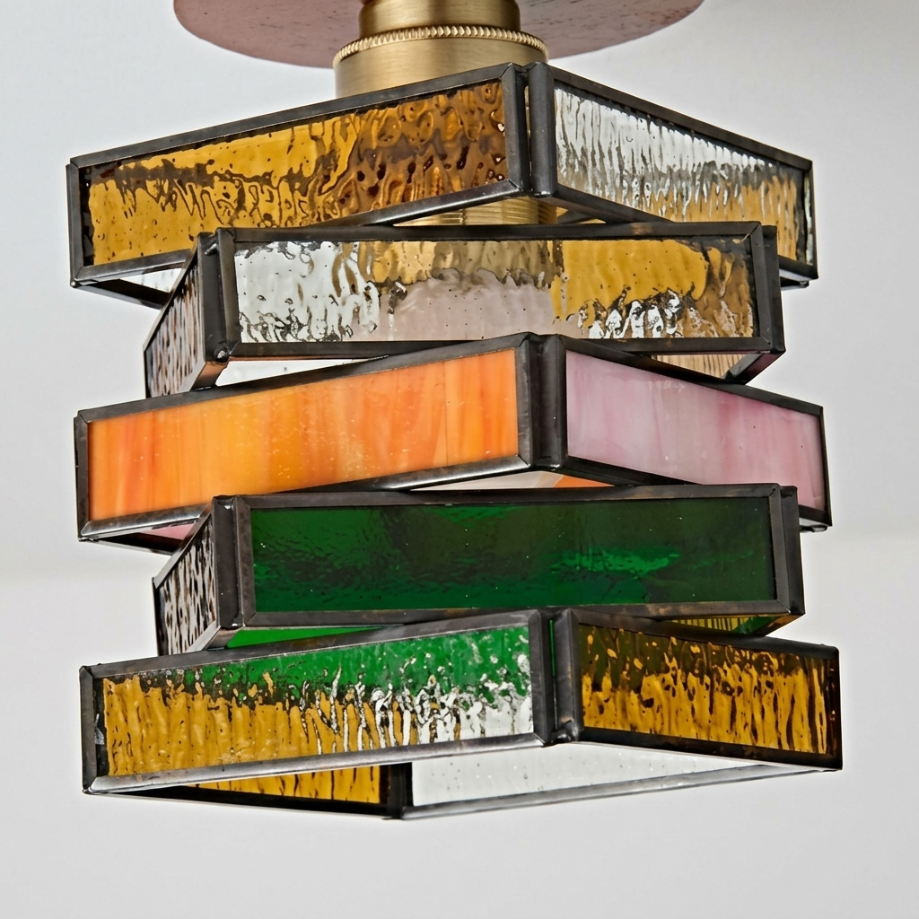 Retro Mid-Century Geometric Stained Glass Ceiling Light for Hallway Entryway Bedroom