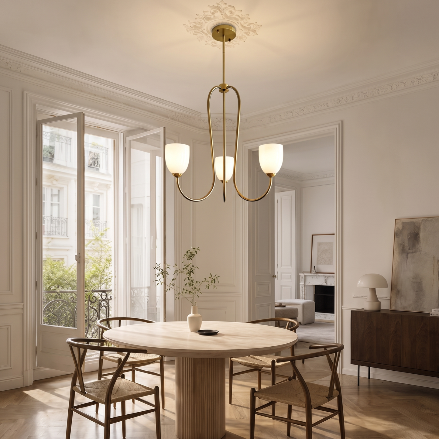 Mid Century Brass Tulip Chandelier for Kitchen Island Living Room