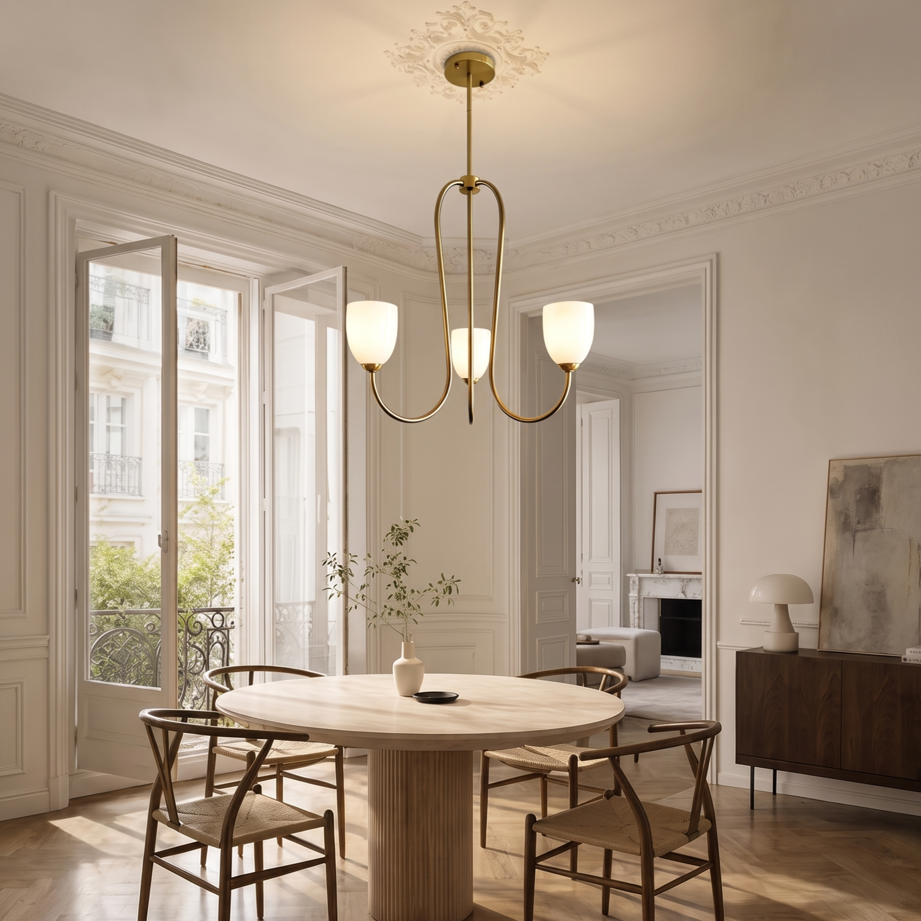 Mid Century Brass Tulip Chandelier for Kitchen Island Living Room