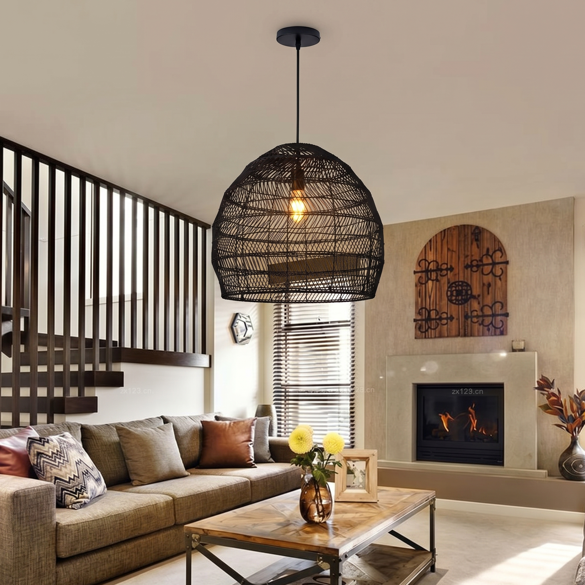 Handmade Rattan Lamp BELL Wicker Lamp Boho Style Lampshade Pendant Lamp