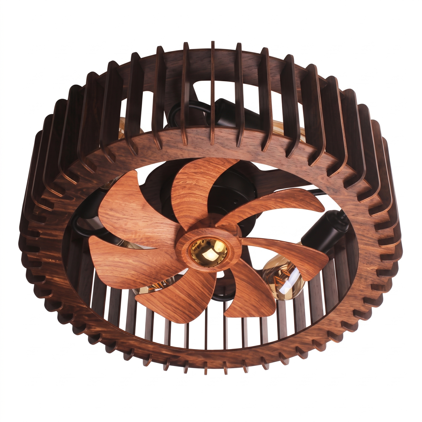 Vintage Wooden Cage Ceiling Fan with Lights Flush Mount Rustic Ceiling Fan for Bedroom Living Room