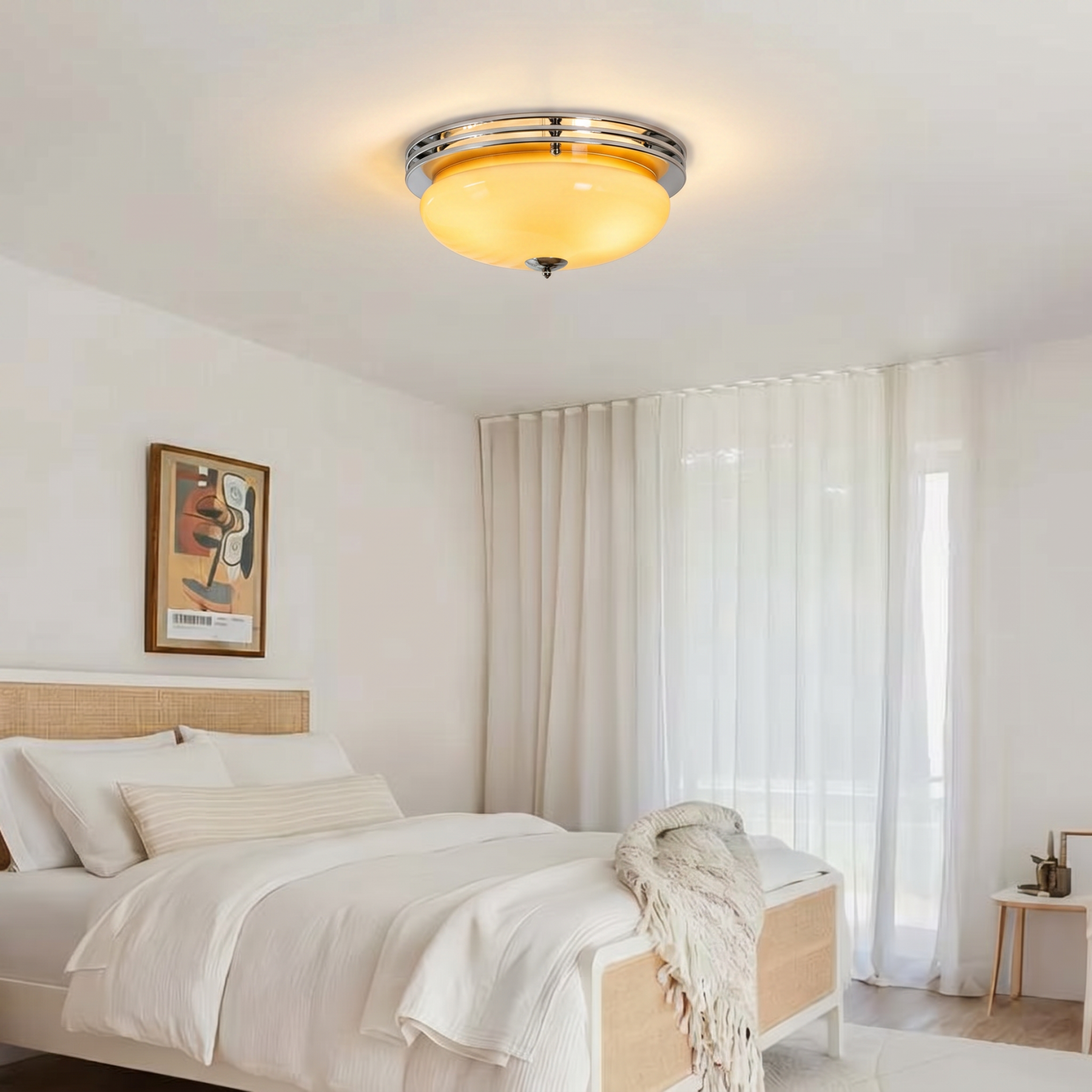 Retro Bauhaus Glass Flush-Mount Ceiling Light for Bedroom Living Room