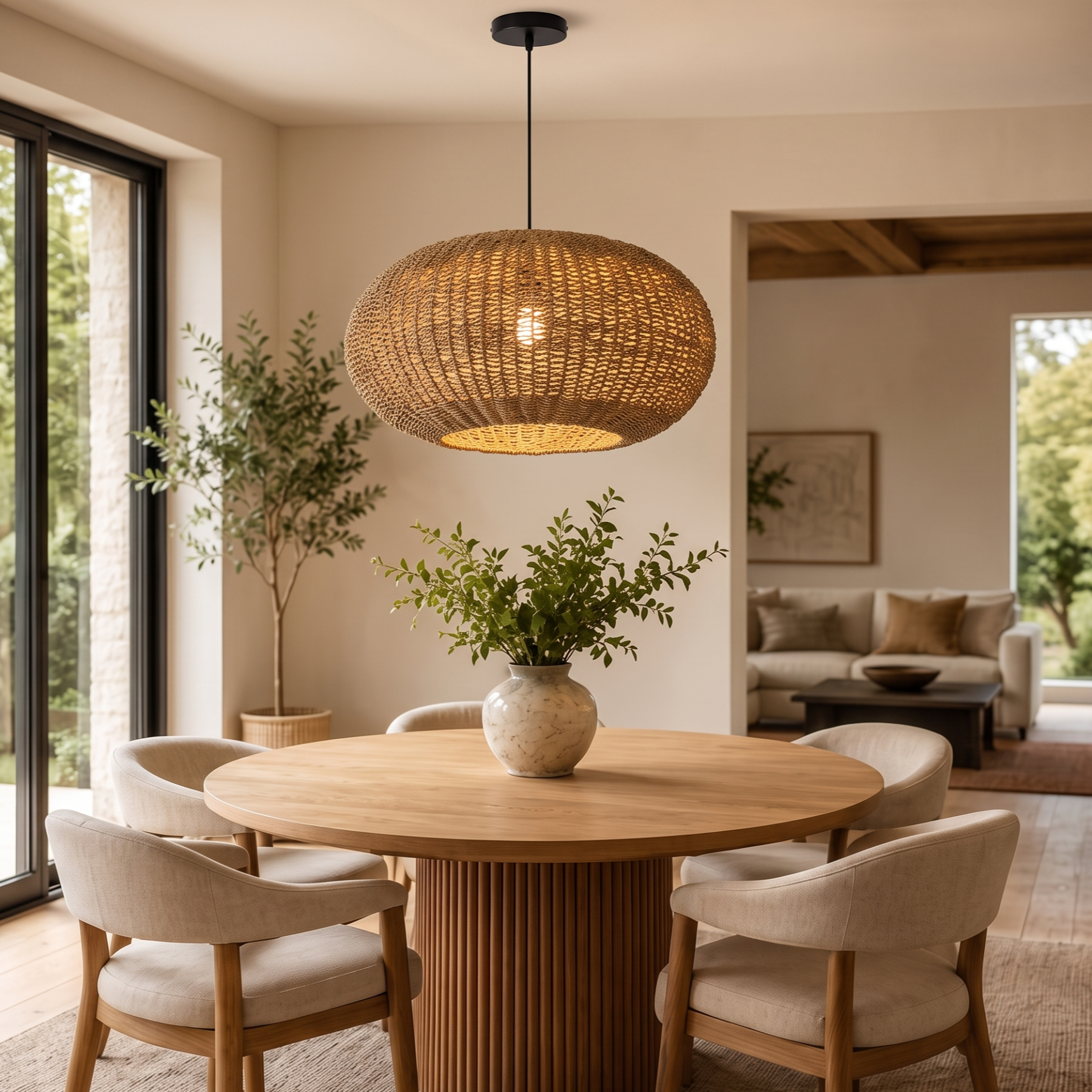 Vintage Coastal Style Rattan Pendant Light for Kitchen Island Dining Room