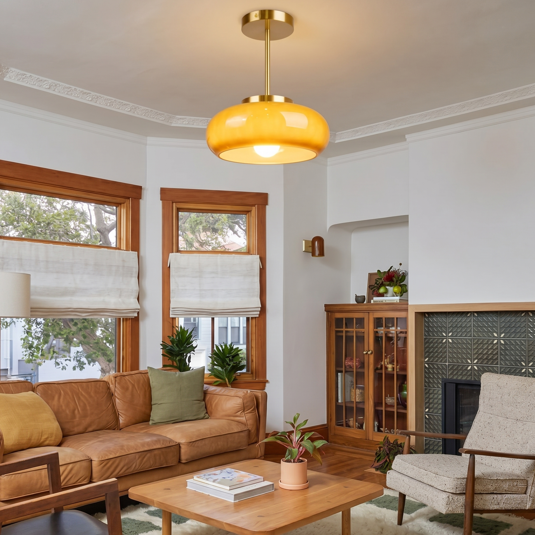Mid-Century Modern Amber Glass Ceiling Light for the Dining Room & Bedroom