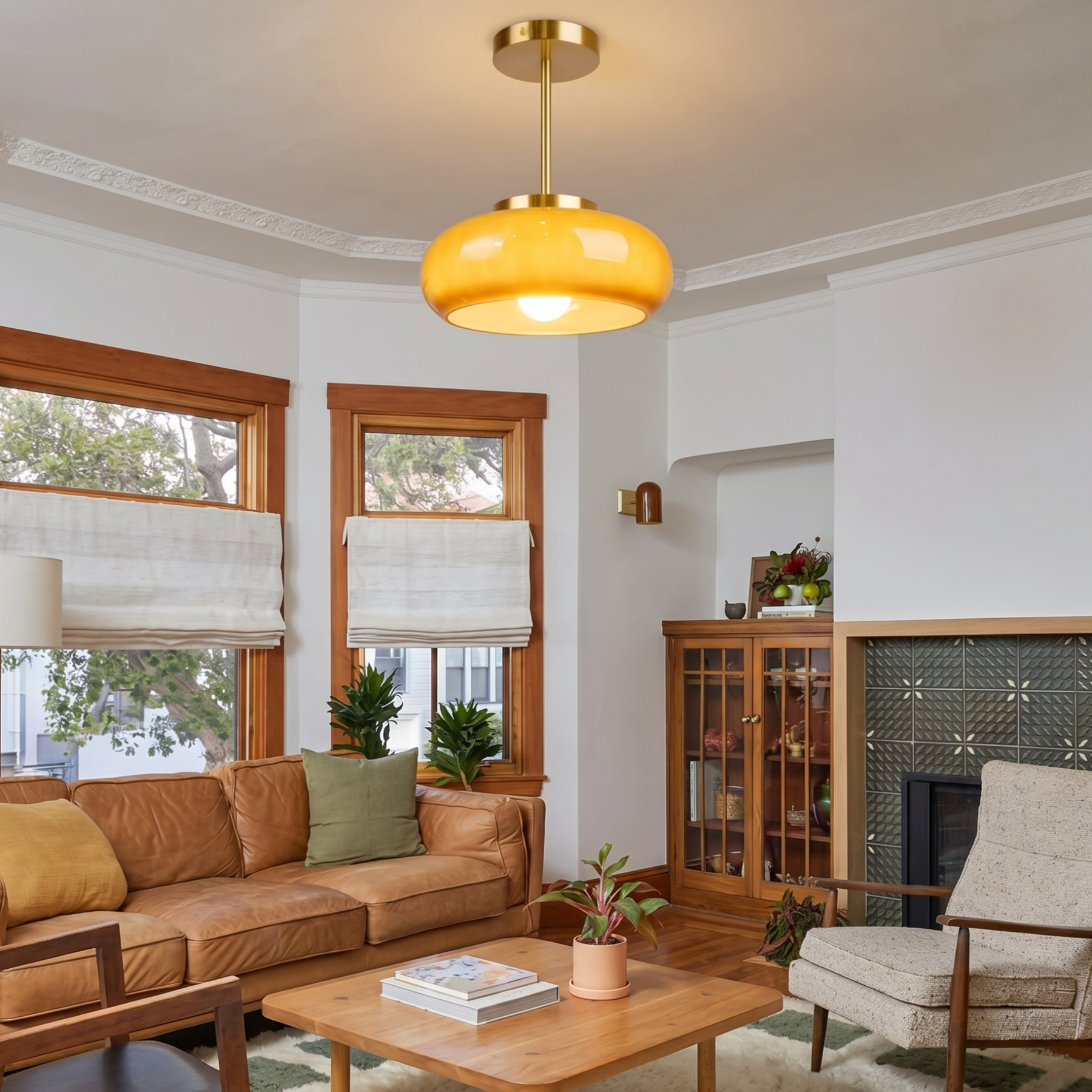 Mid-Century Modern Amber Glass Ceiling Light for the Dining Room & Bedroom