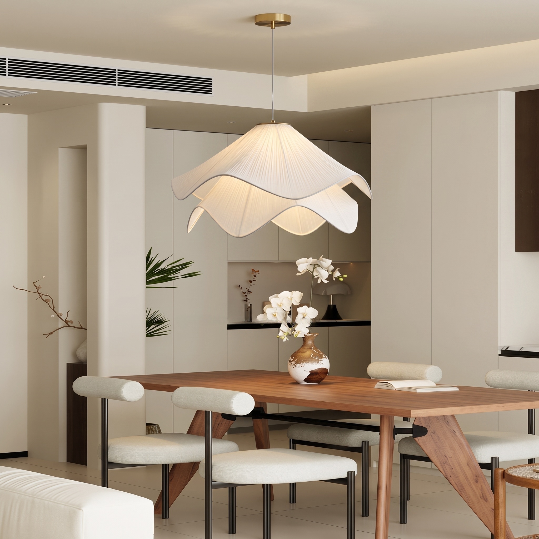 White Minimalist Fabric Pendant Light for Bedroom and Living Room
