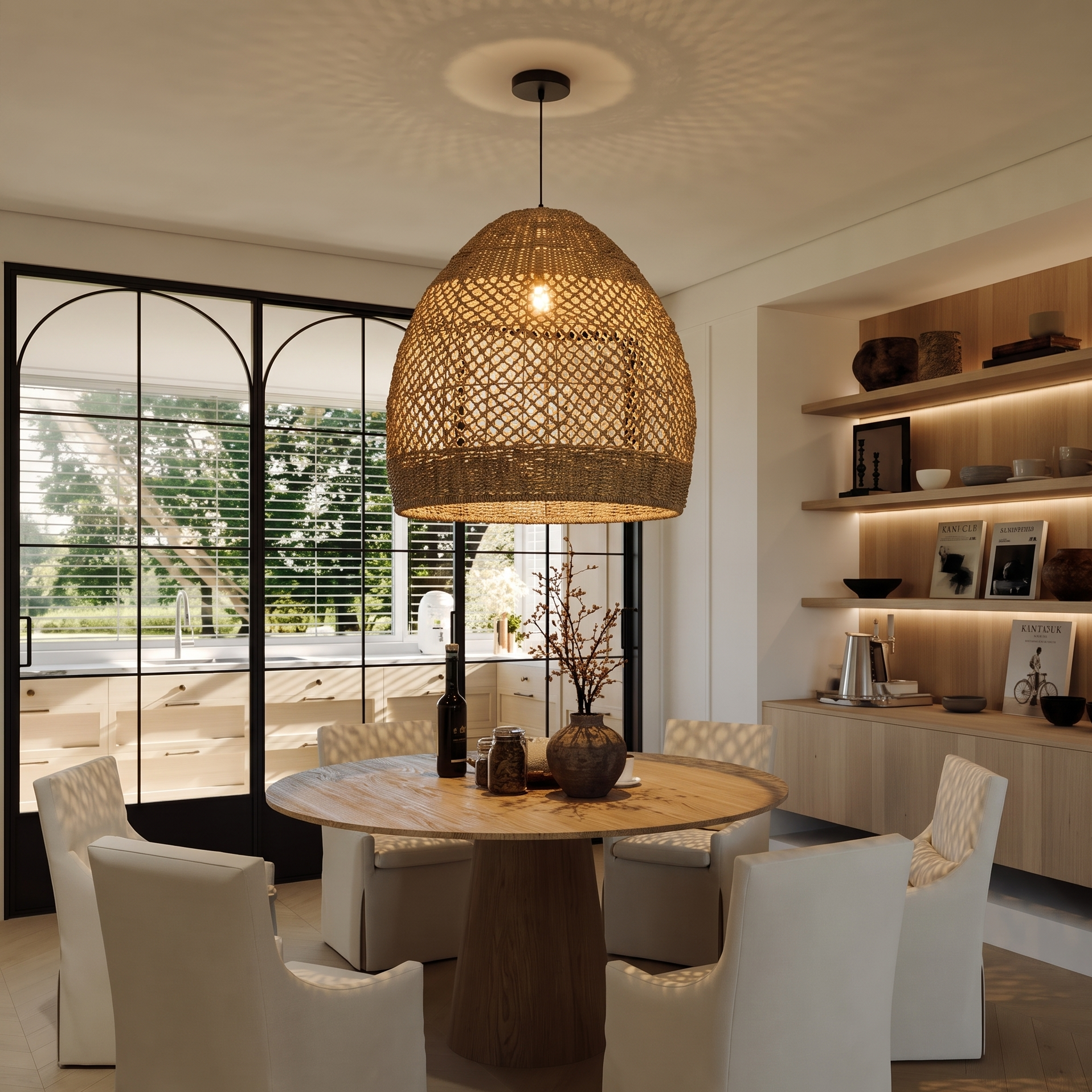 Handwoven Natural Rattan Pendant Light with Open Weave Shade for Boho Farmhouse Interiors