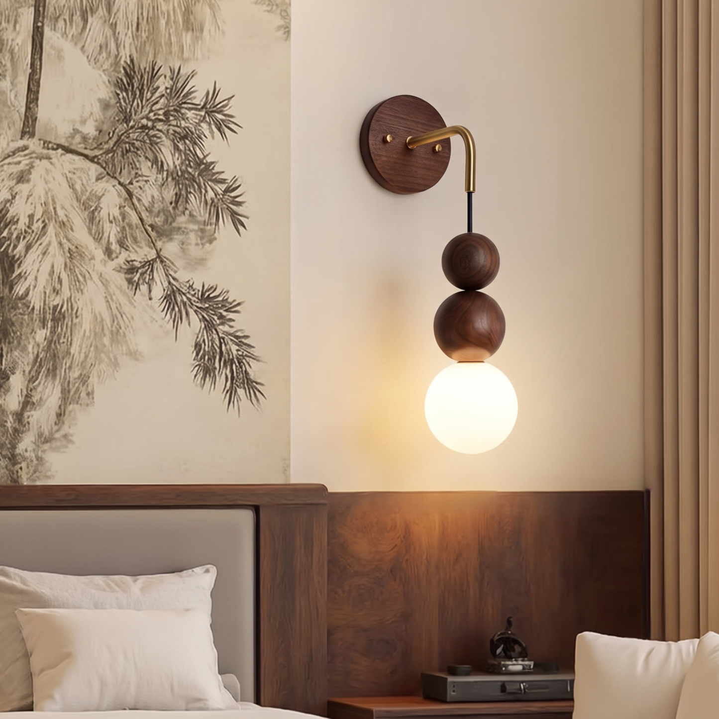 Nordic Geometric Wooden Ball Wall Sconce-Modern Minimalist Glass Globe Wall Light