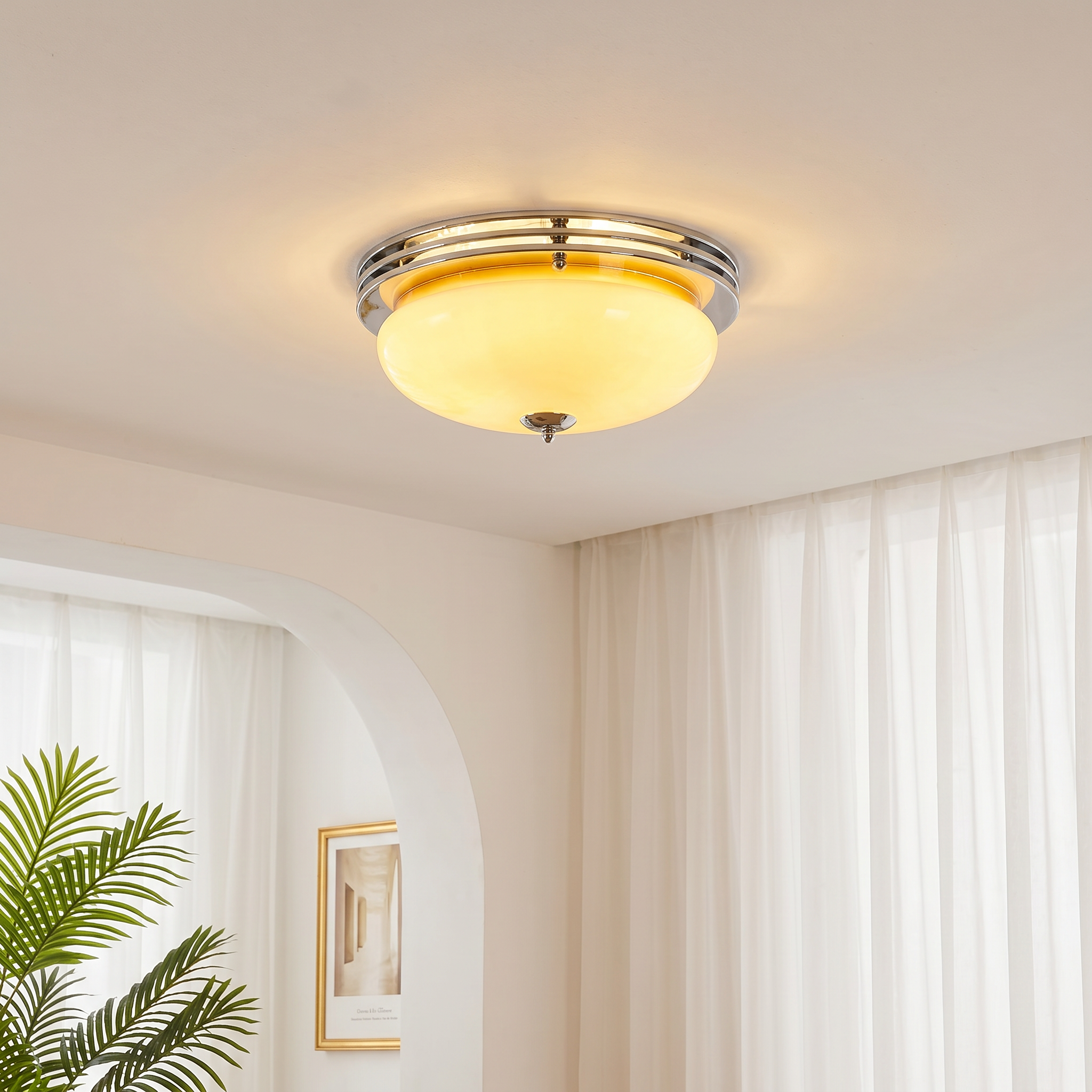 Retro Bauhaus Glass Flush-Mount Ceiling Light for Bedroom Living Room