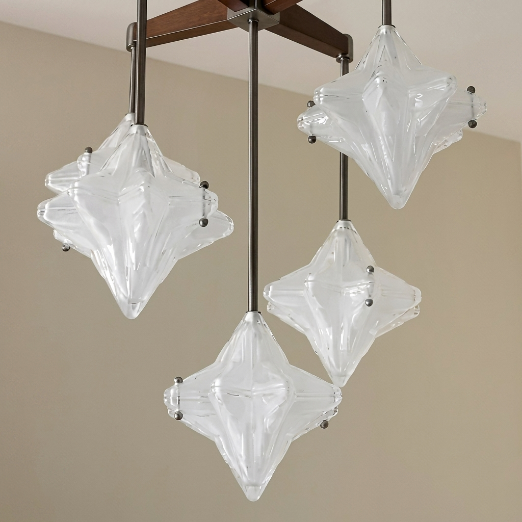Mid-Century Modern Starburst Glass Chandelier Solid Wood Pendant Fixture for Dining Room Living Room Kitchen Island