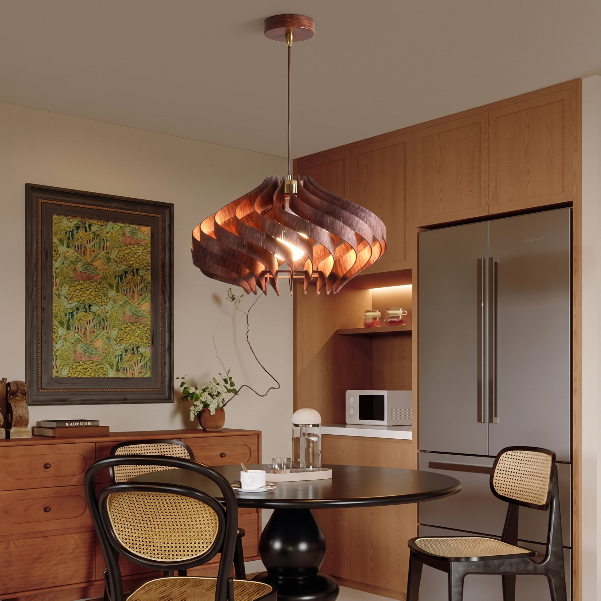 Retro Wooden Pendant Light Japandi Hanging Ceiling Lamp for Dining Room Kitchen Island Living Room