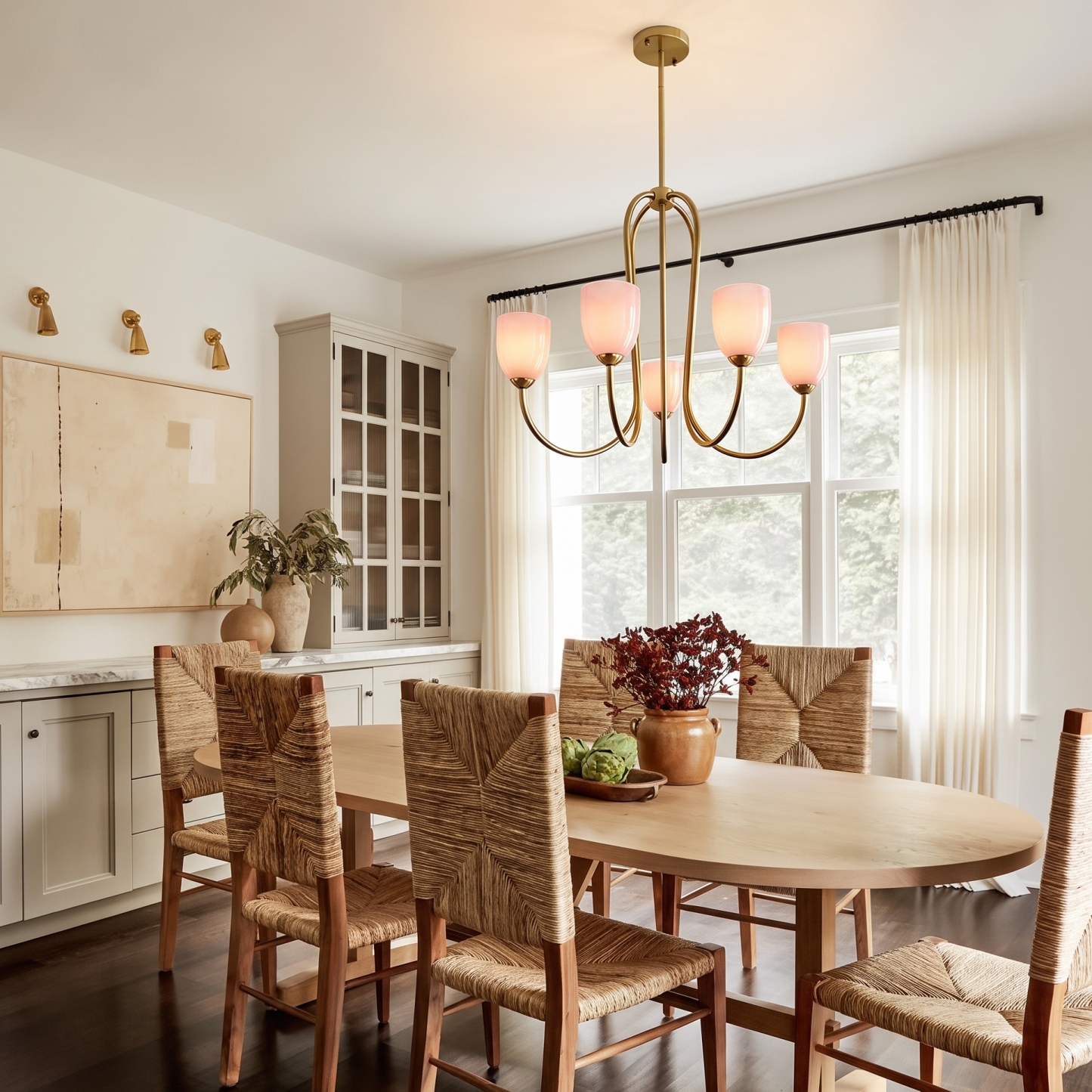 Mid Century Brass Tulip Chandelier for Kitchen Island Living Room