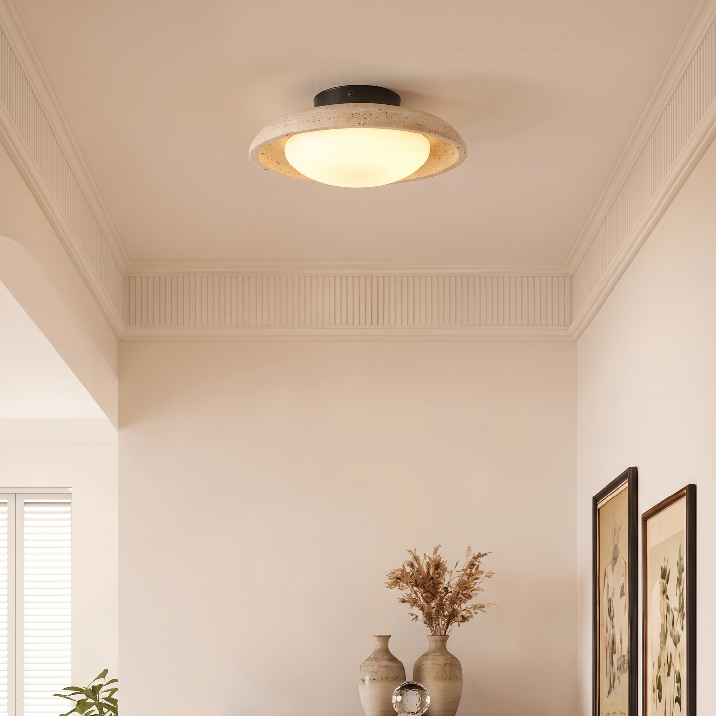 Wabi-Sabi Retro Yellow Travertine Flush Mount Ceiling Light for for Living Room Bedroom Entryway
