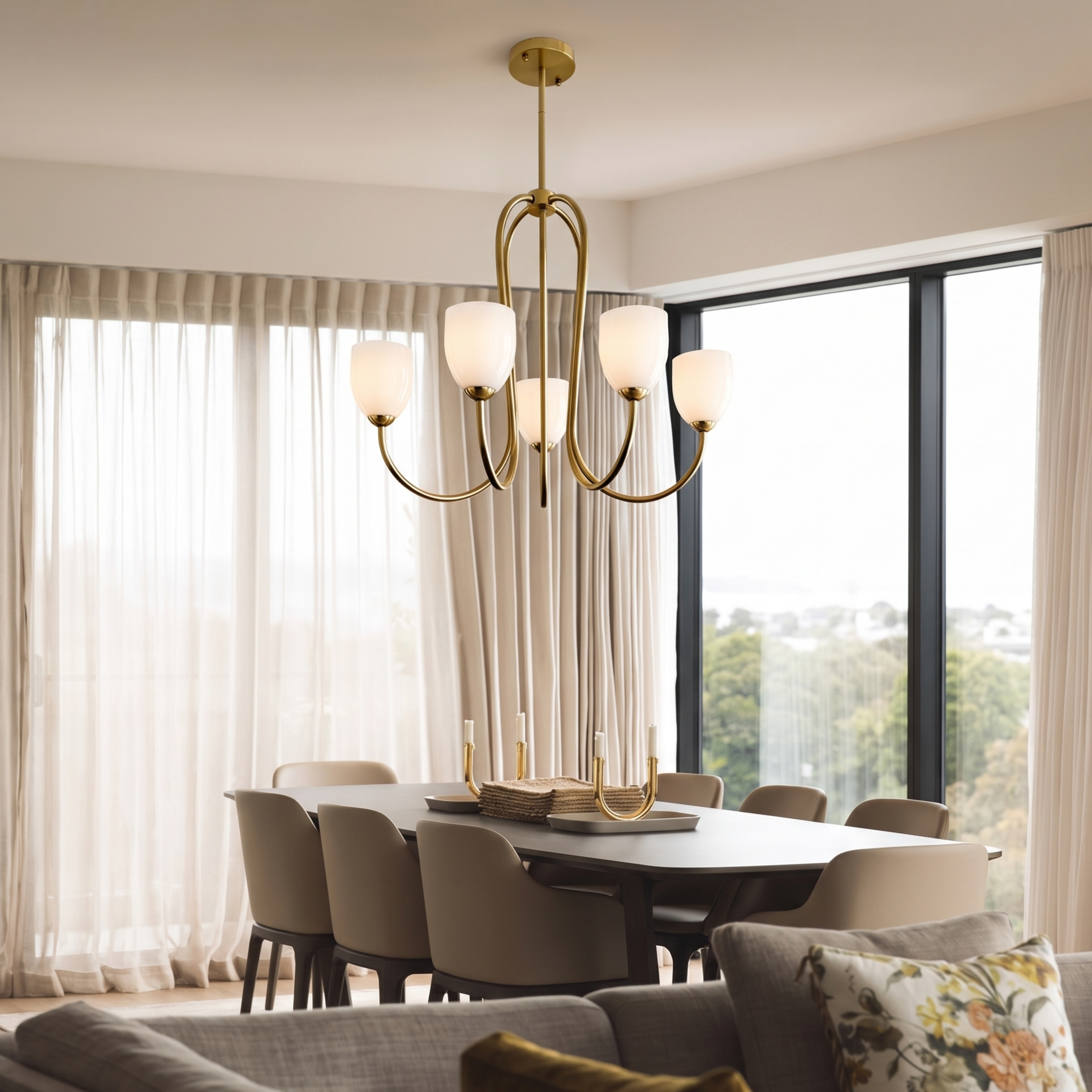 Mid Century Brass Tulip Chandelier for Kitchen Island Living Room