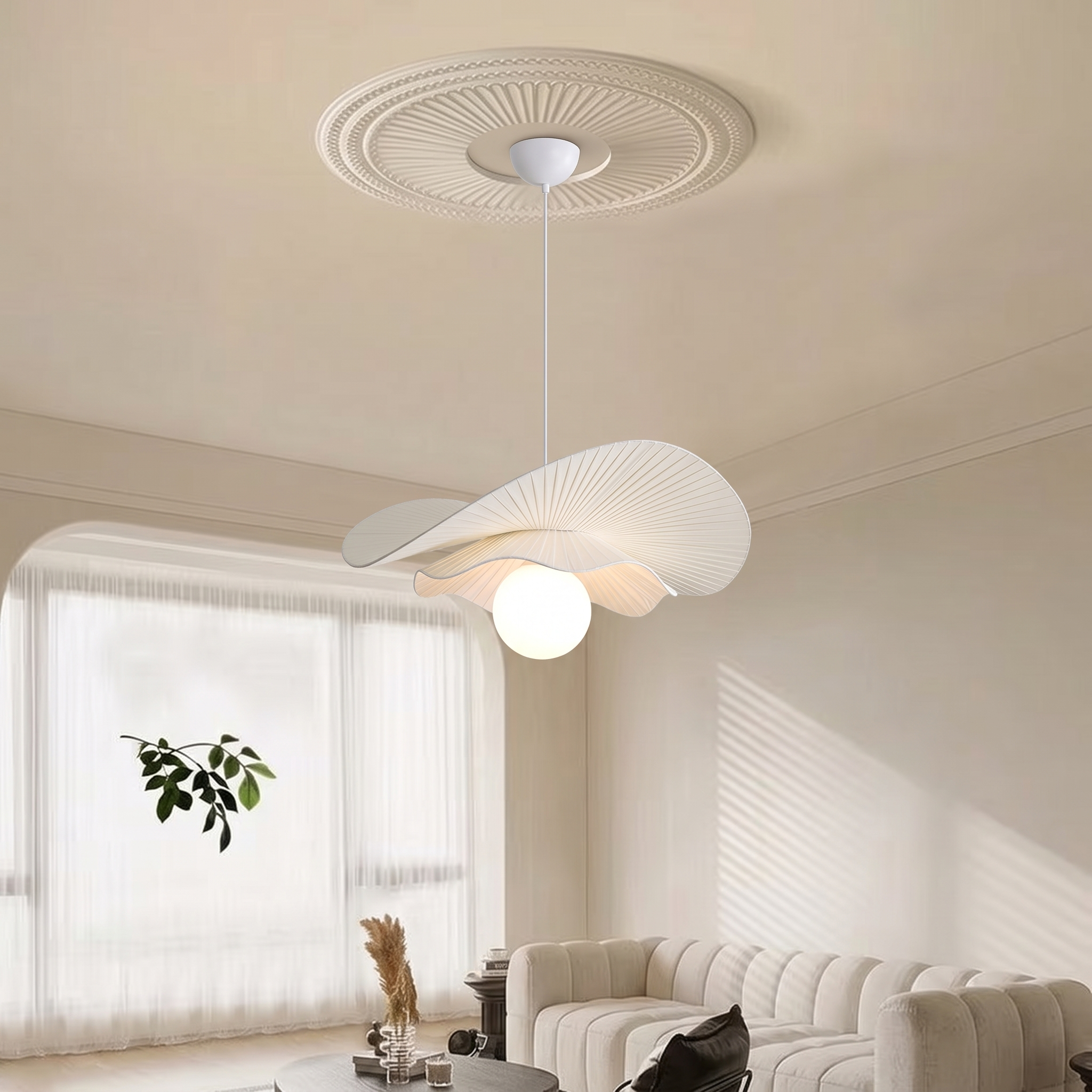 French Nordic Style Fabric Pendant Light for Living Room and Bedroom