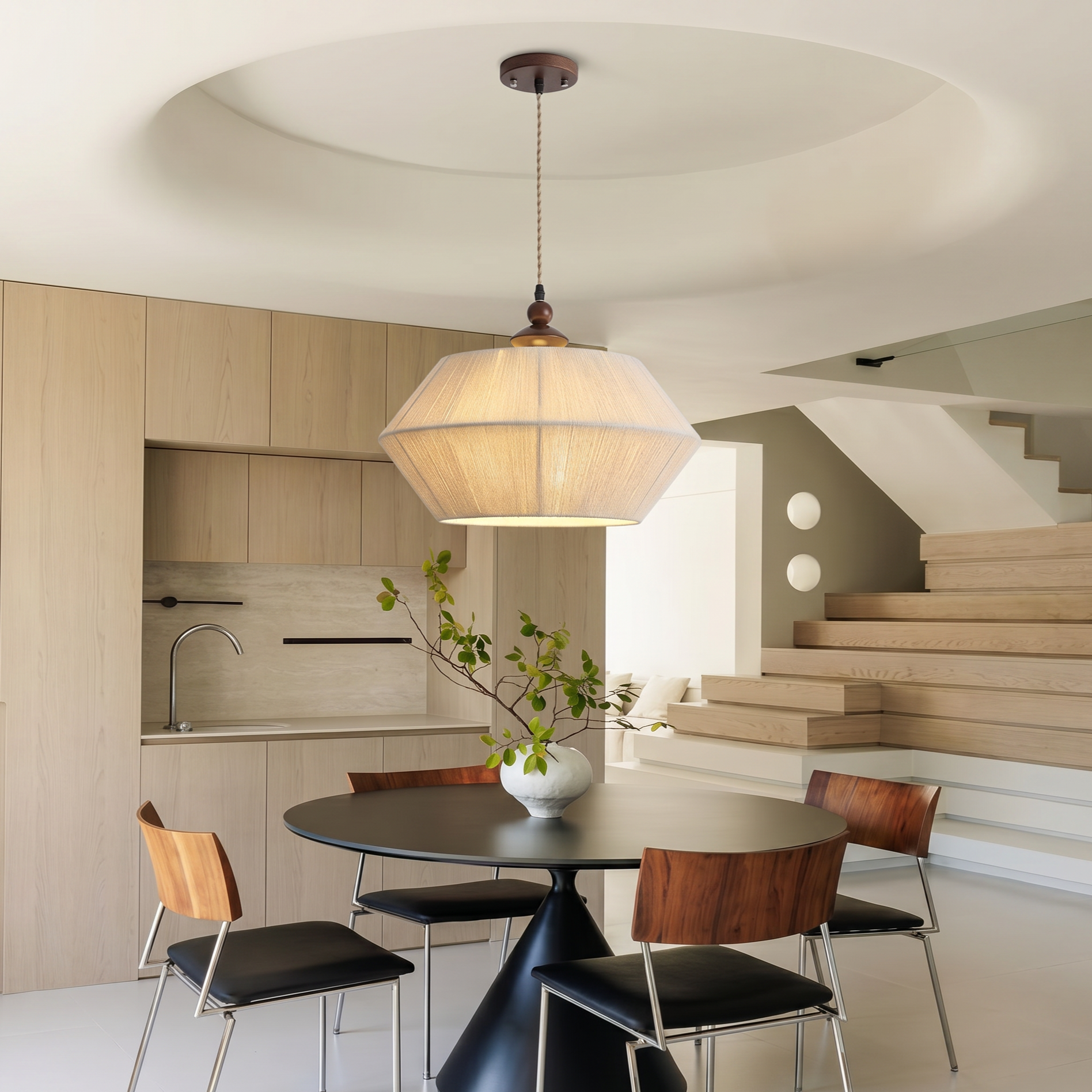 Japanese Style Handwoven Rope Pendant Light for Dining Room Living Room