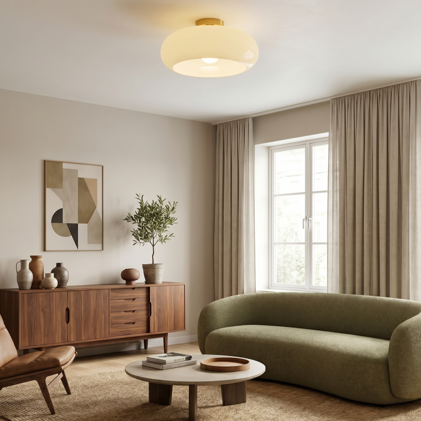Mid-Century Modern Milk Glass Flush Mount Ceiling Light for Bedroom Hallway Living Room