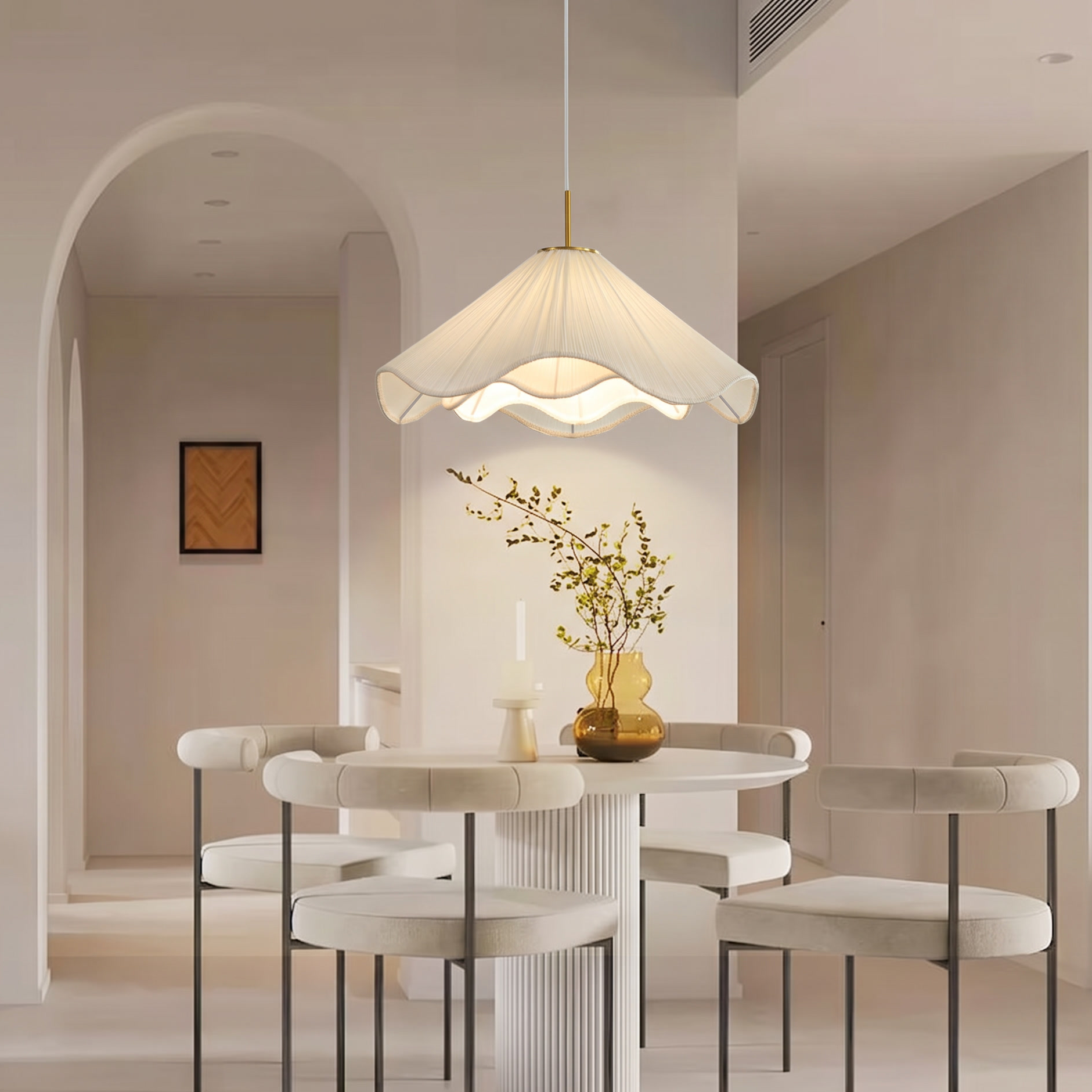 Pleated Fabric Flower Pendant Light, Scalloped Shade Ceiling Light