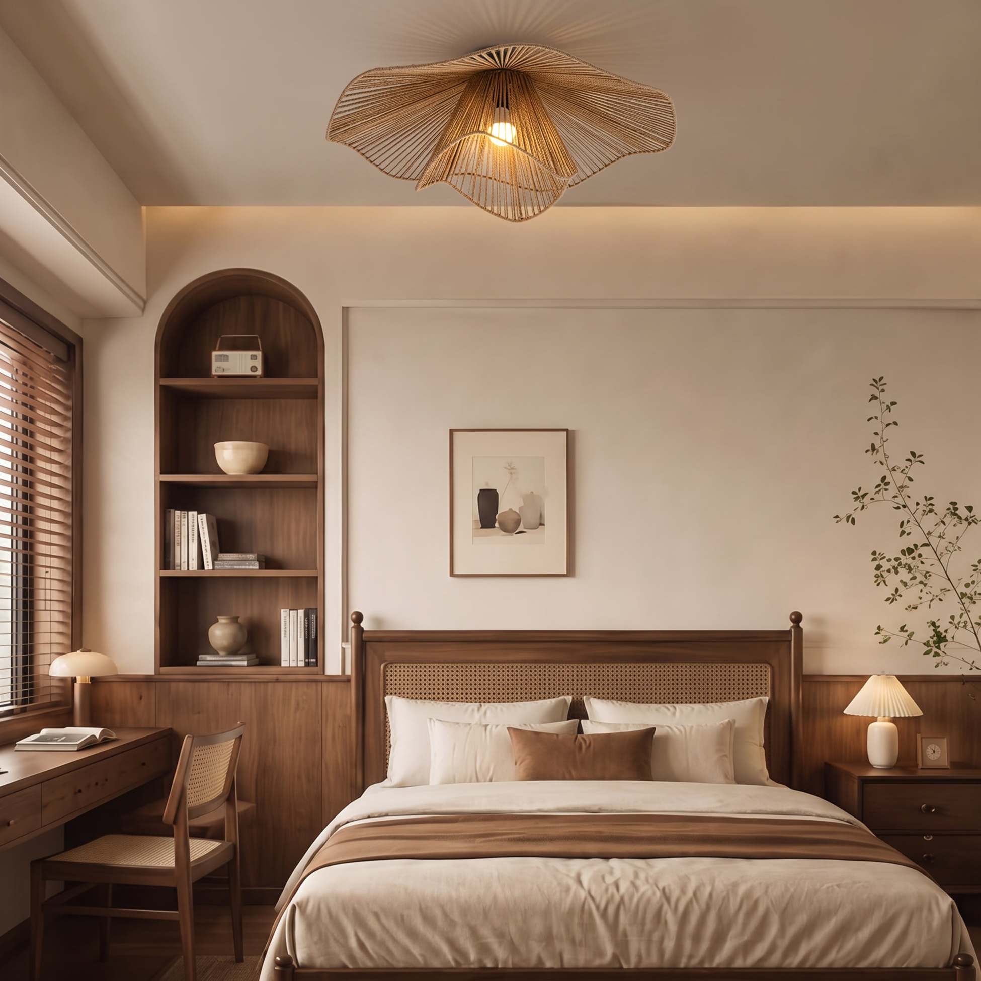 Retro Wavy Woven Paper Rope Flush Mount Ceiling Light  for Living Room Bedroom